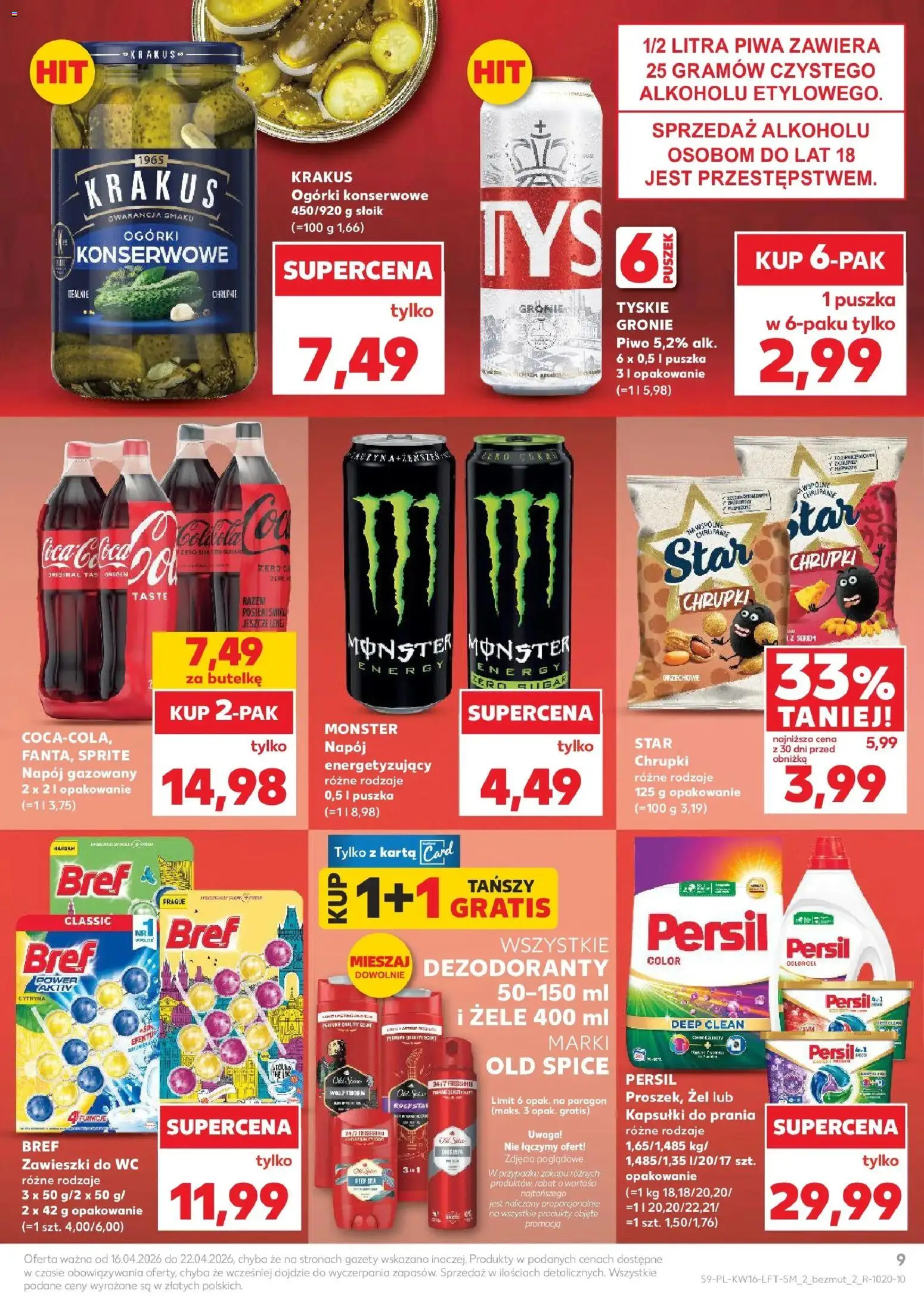 Kaufland gazetka od 16.04.2026 | Strona: 9 | Produkty: Karta, Persil, Tyskie, Kapsułki do prania