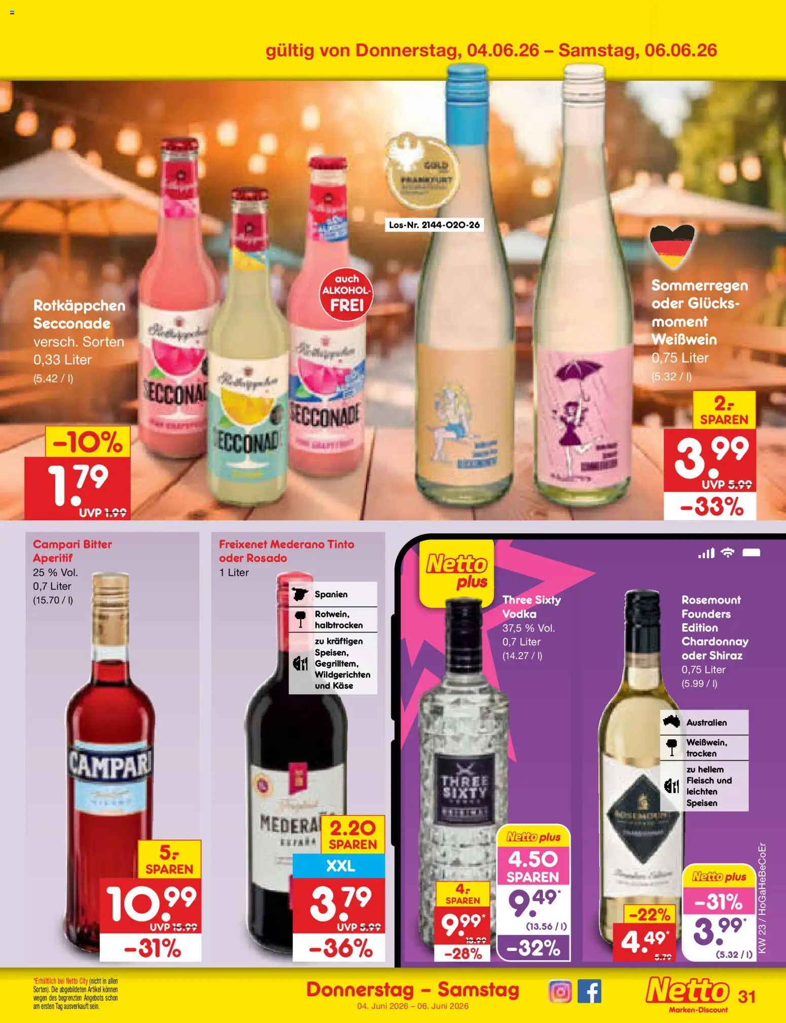 Netto Marken-Discount Prospekt – gültig ab 01.06.2026 | Seite: 45 | Produkte: Freixenet, Campari, Vodka, Fleisch