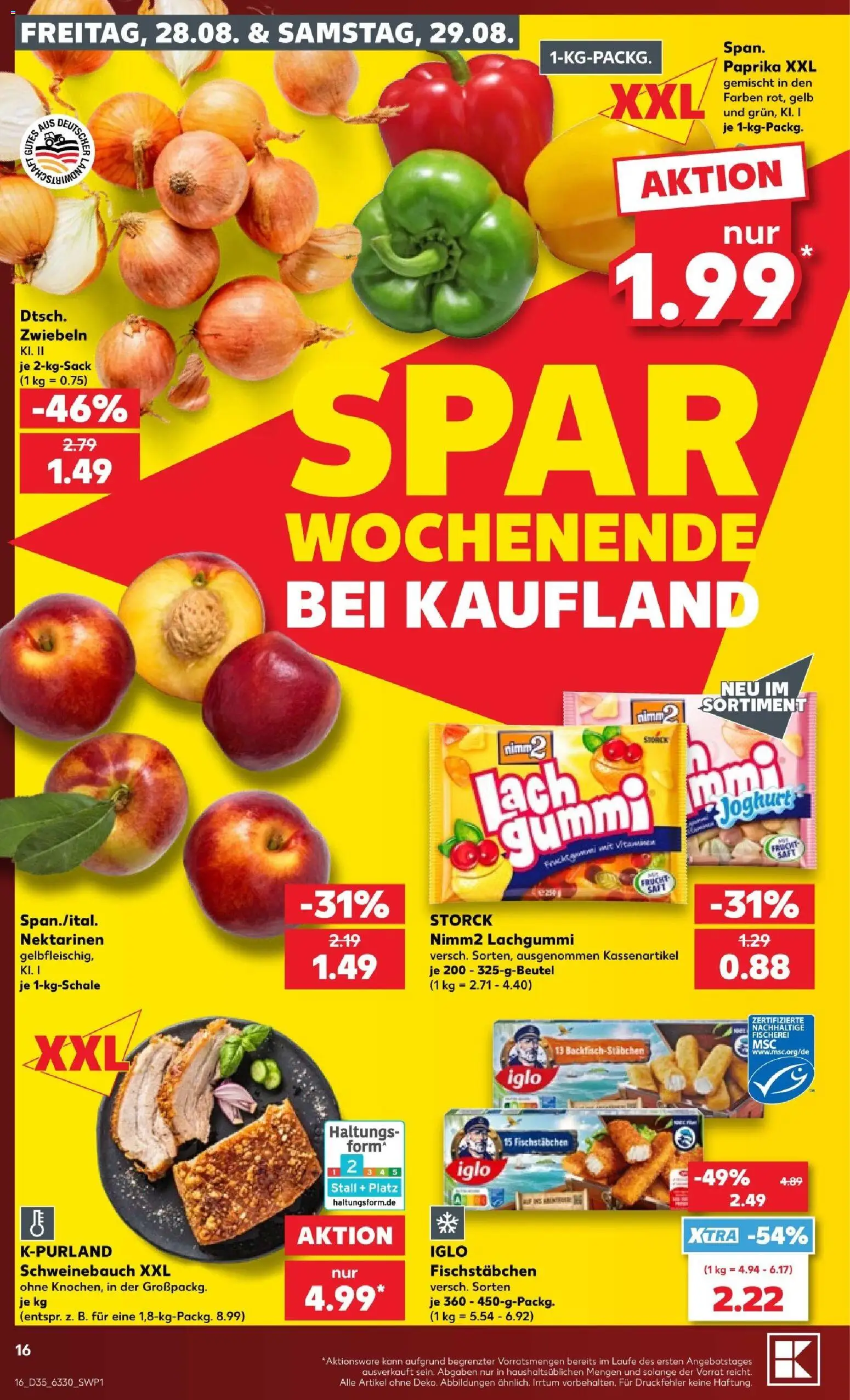 Kaufland Prospekt Hamburg – gültig ab 27.08.2026 | Seite: 16 | Produkte: Nektarinen, Schweinebauch, Zwiebeln, Fischstabchen