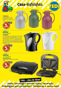 Pré-visualização TEDi Folheto Bombarral válido de 22.05.2026 | Página: 13 | Produtos: Agua, Cabo, Sanduicheira, Cafeteira