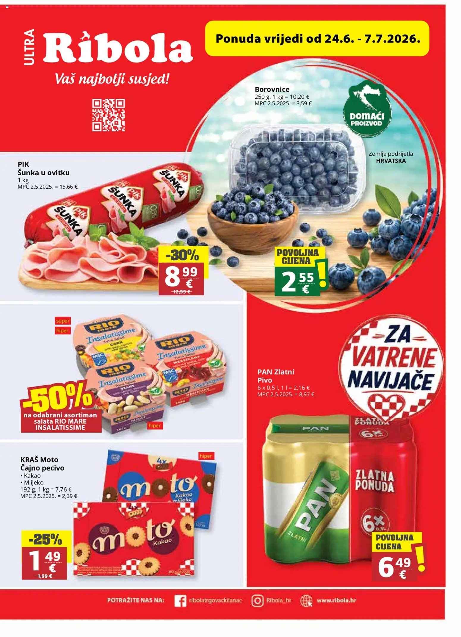 Ribola katalog | vrijedi od 24.06.2026 | Stranica: 1 | Proizvodi: Mlijeko, Pivo, Pan, Pecivo