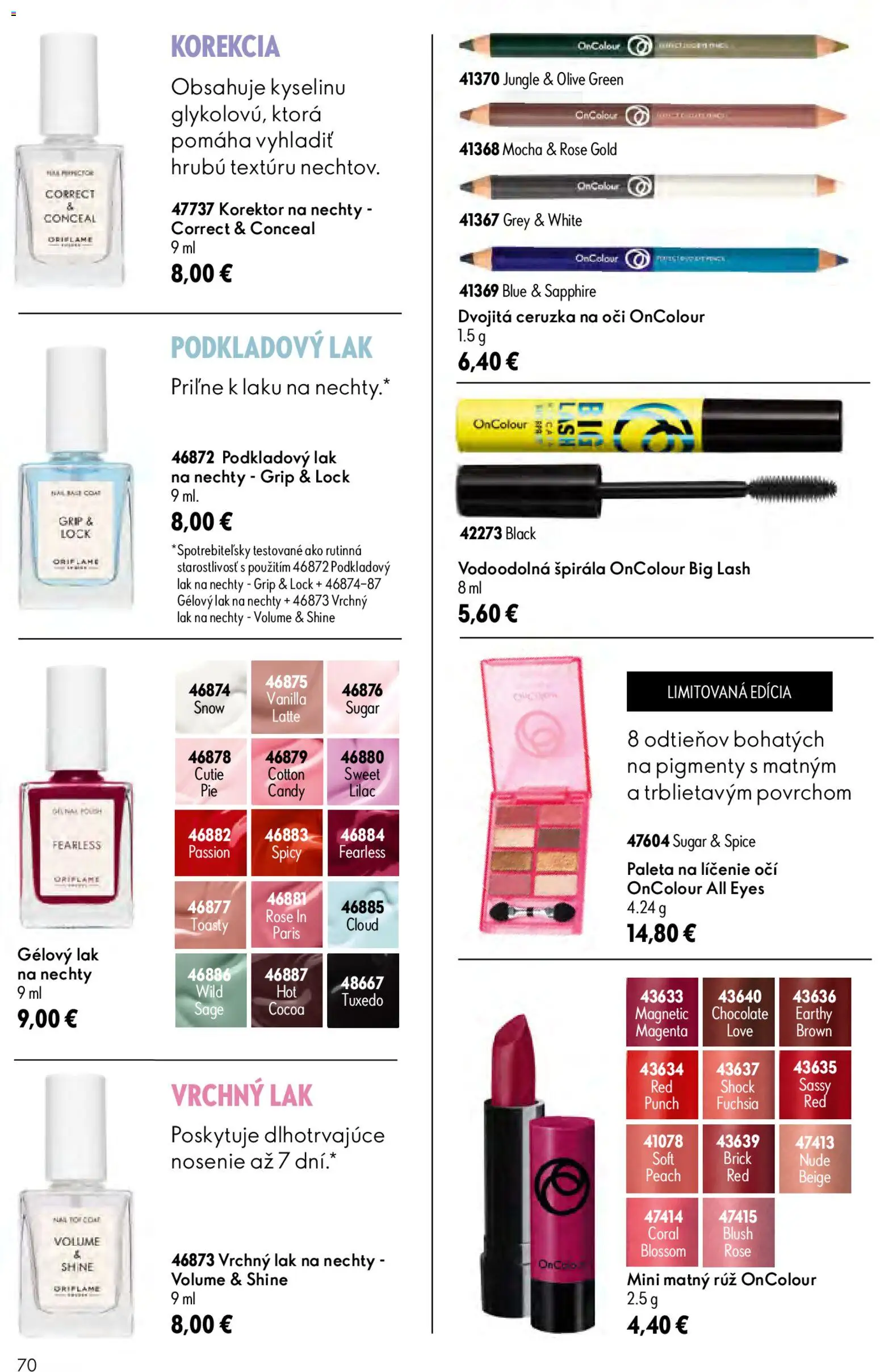 Nové Oriflame akcie – leták je platný od 17.06.2026 | Strana: 70 | Produkty: Korektor, Ceruzka na oči, Lak na nechty, Ceruzka