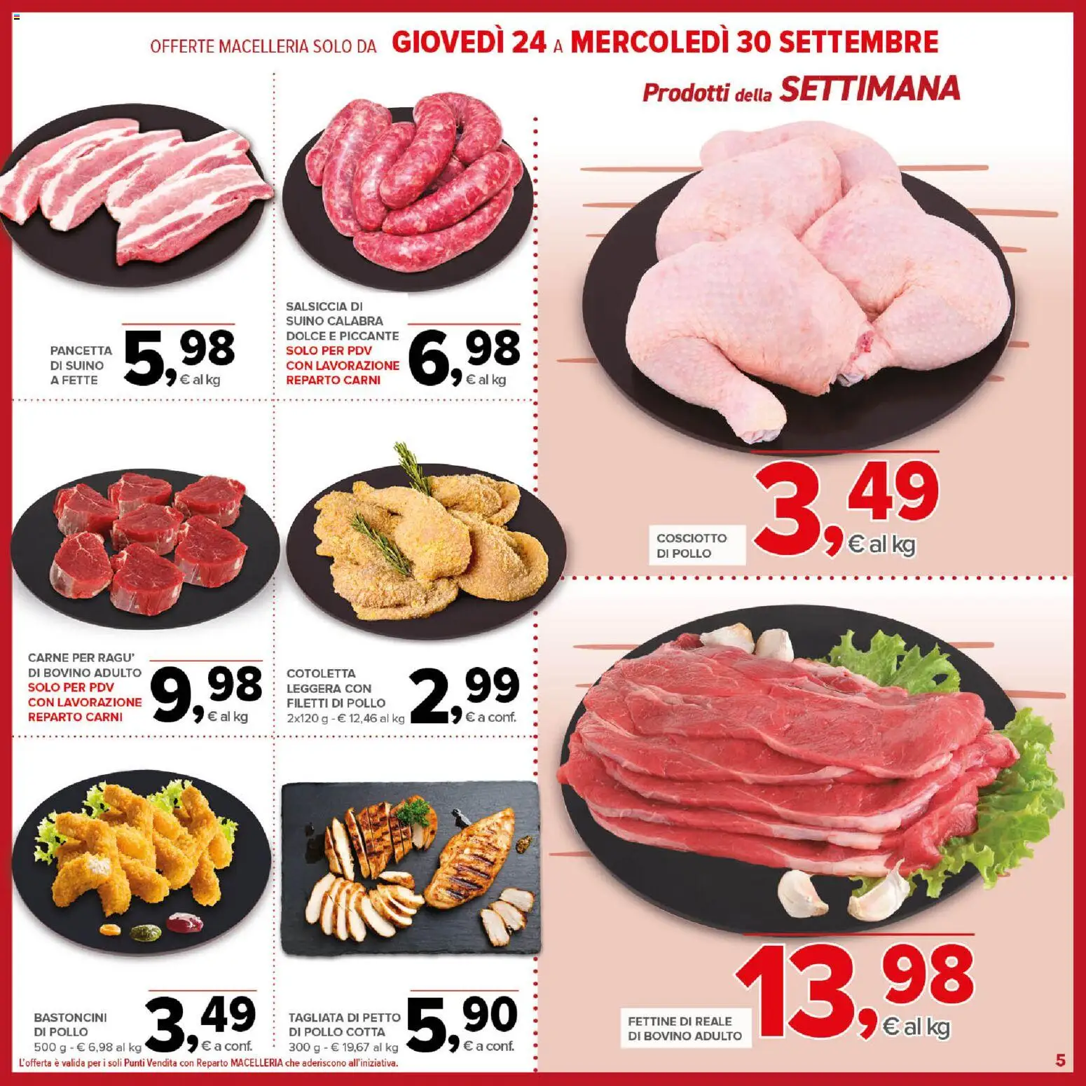 Volantino Todis del 17/09/2026 | Pagina: 5 | Prodotti: Pancetta, Suino, Salsiccia, Carne