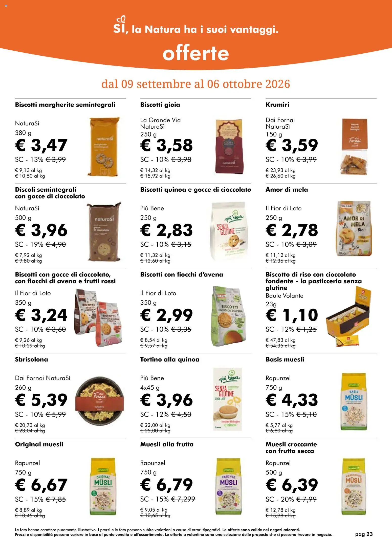 Volantino Natura Sì del 09/09/2026 | Pagina: 23 | Prodotti: Muesli, Loto, Frutta, Quinoa