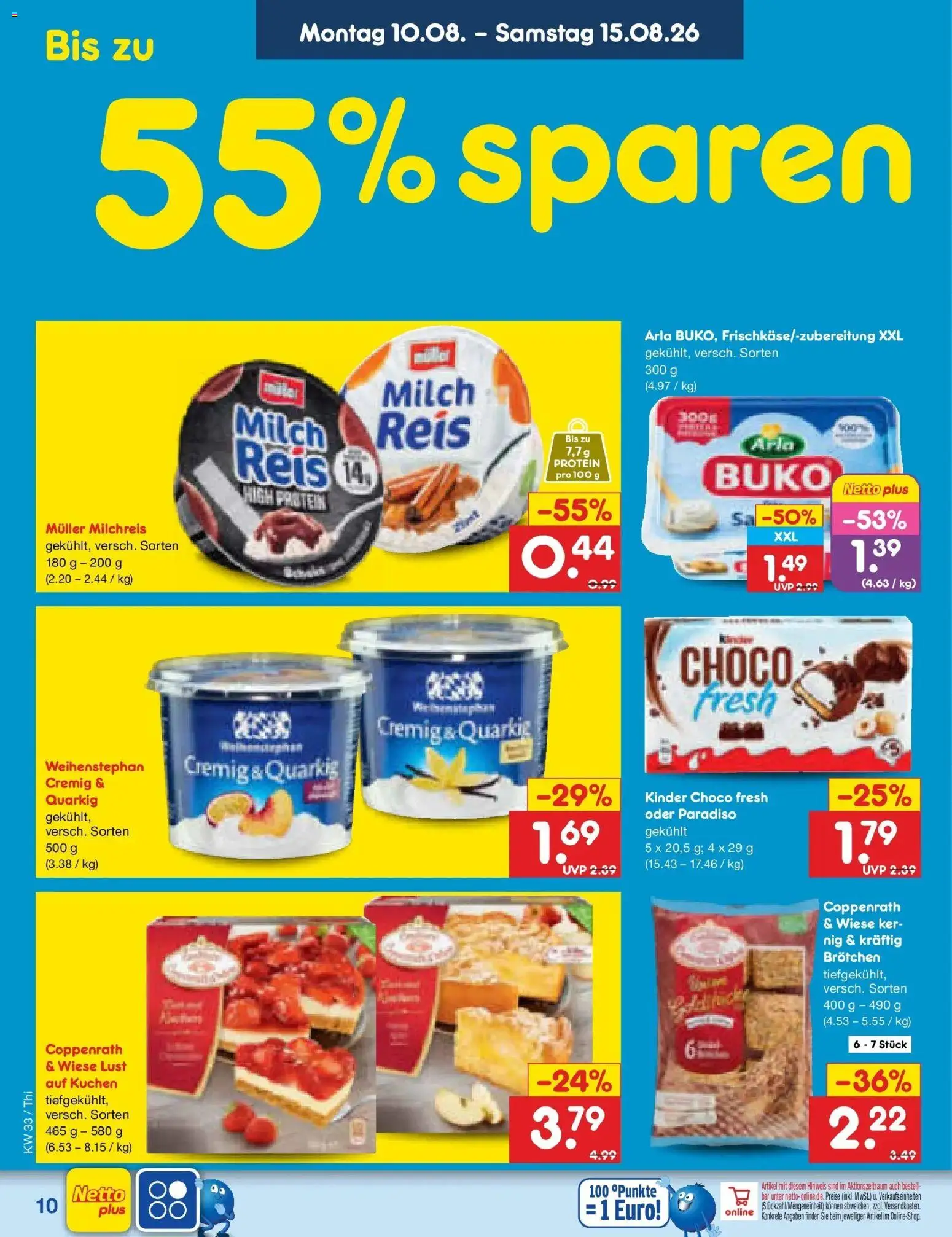 Netto Marken-Discount Prospekt Pirna (ab 10.08.2026) » Angebote | Seite: 10 | Produkte: Milch, Reis, Kuchen