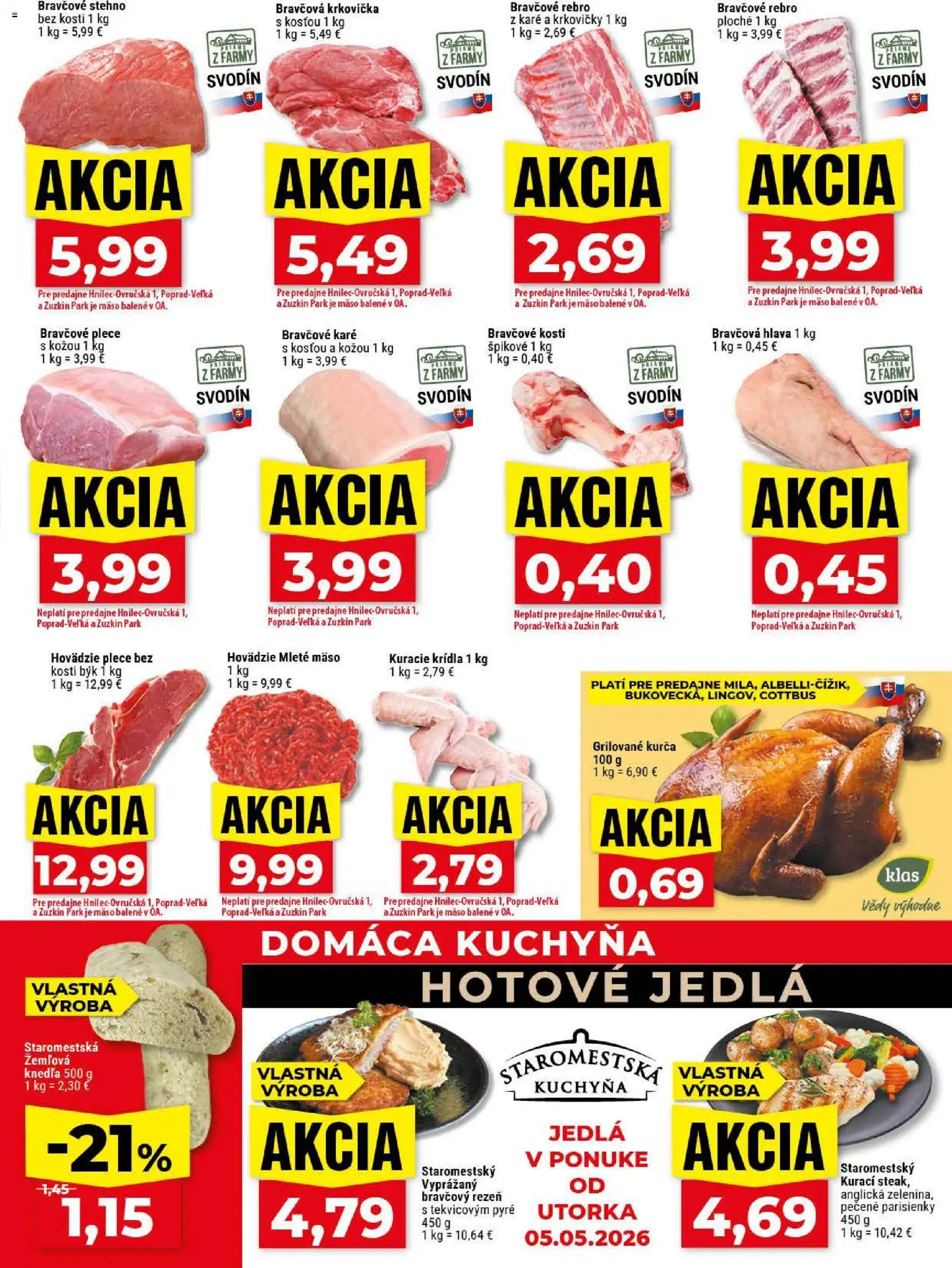 Nové Klas akcie – leták je platný od 04.05.2026 | Strana: 7 | Produkty: Kuchyňa, Bravčové stehno, Krkovička, Bravčové karé