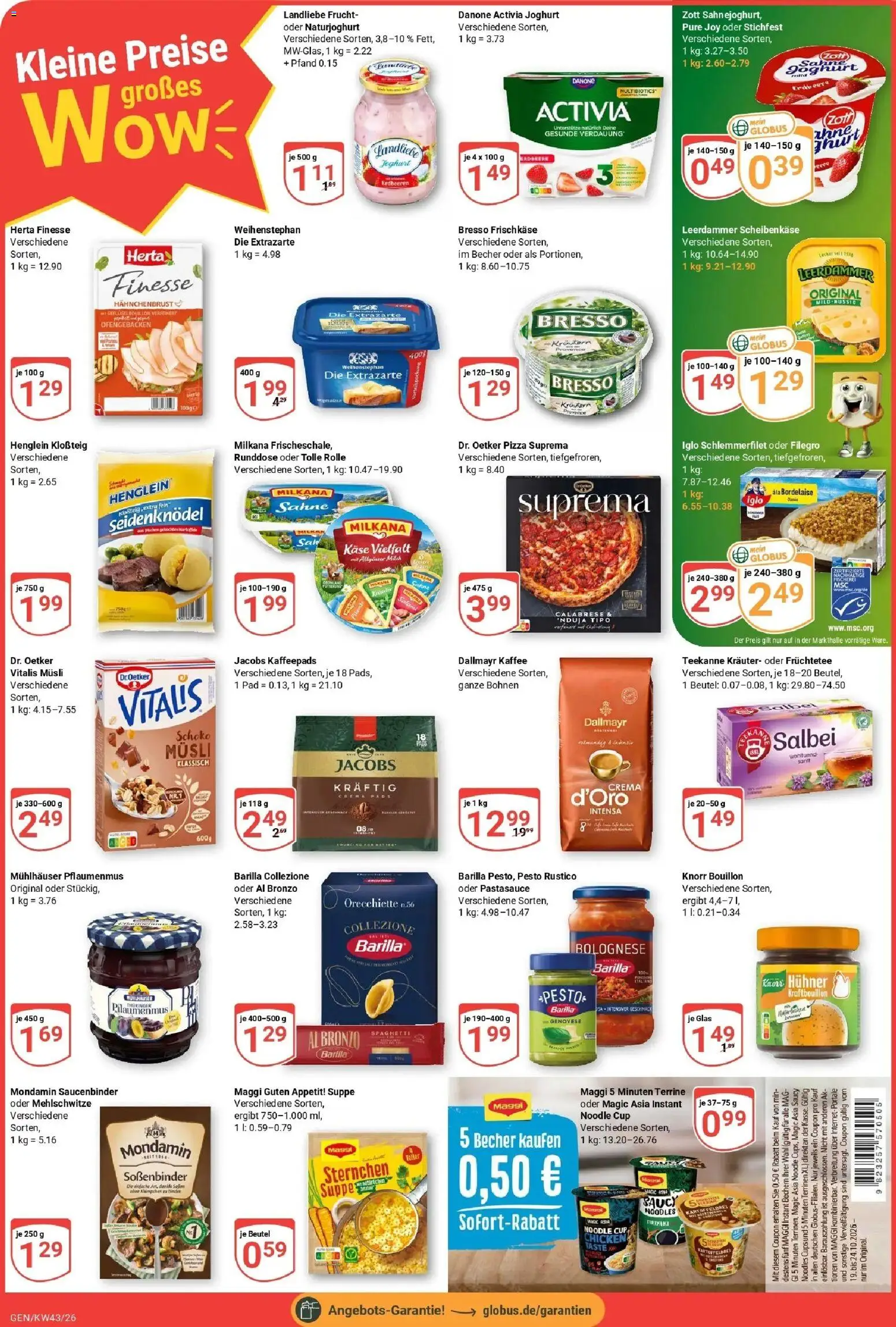 Globus Prospekt Gensingen (ab 19.10.2026) » Angebote online | Seite: 2 | Produkte: Danone activia, Knorr, Dallmayr, Iglo schlemmerfilet