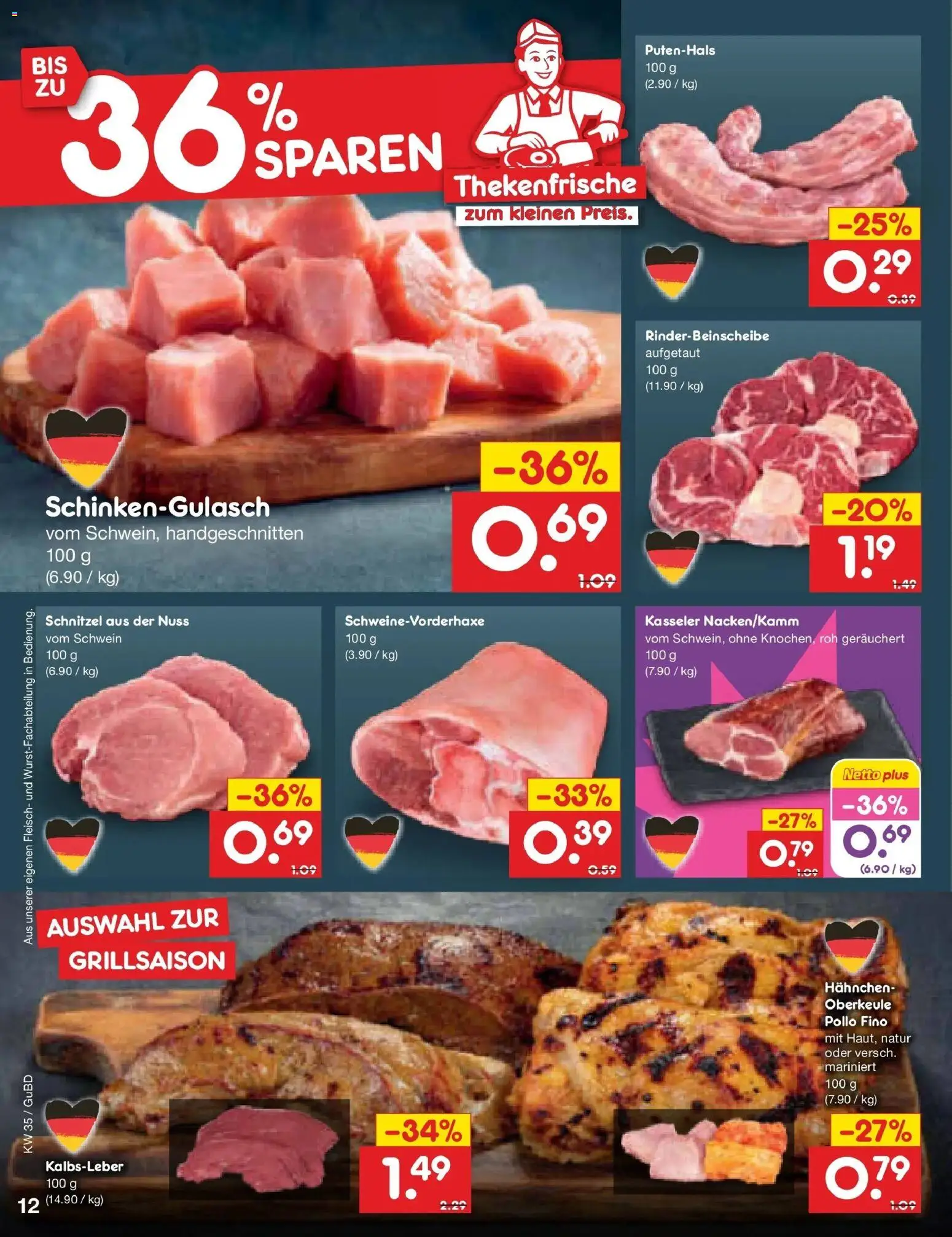 Netto Marken-Discount Prospekt Augustusburg (ab 24.08.2026) » Angebote | Seite: 18 | Produkte: Hahnchen, Schnitzel, Kalbsleber, Fleisch
