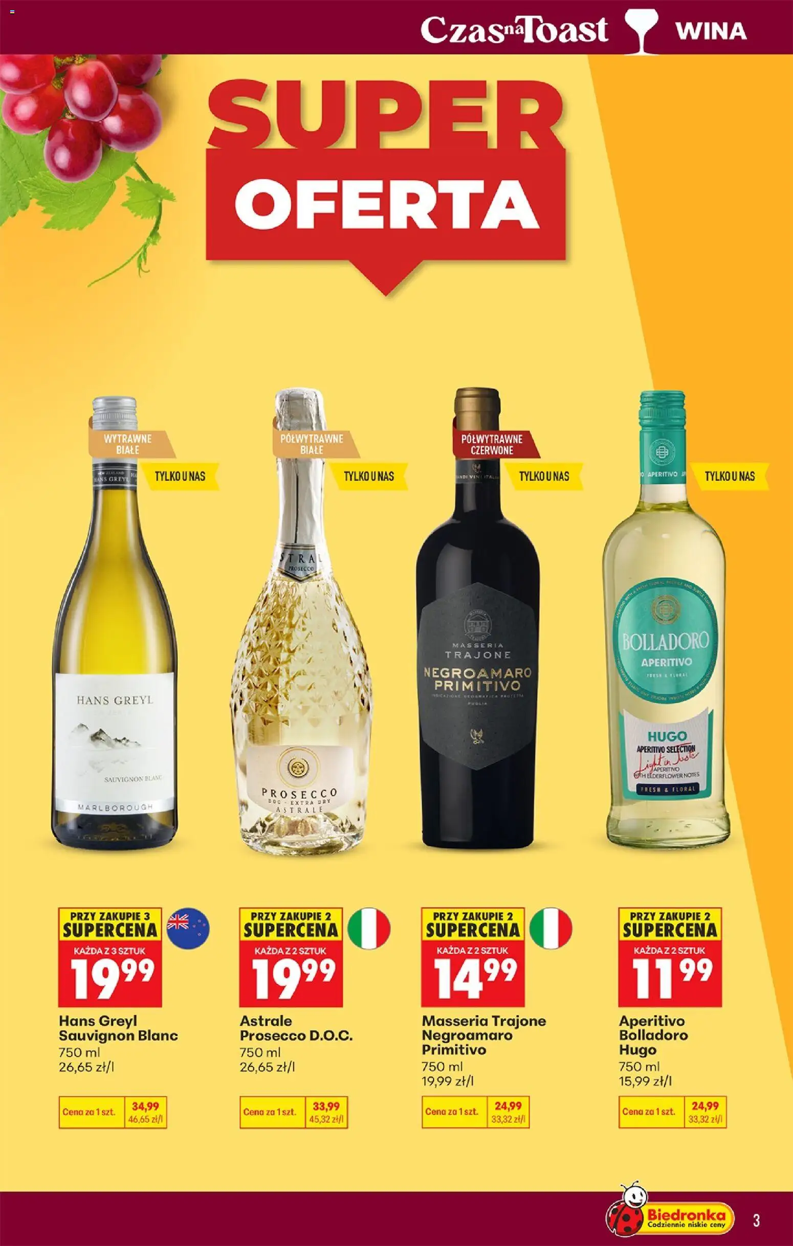 Biedronka gazetka - Czas na toast od 29.06.2026 | Strona: 3 | Produkty: Wino, Prosecco