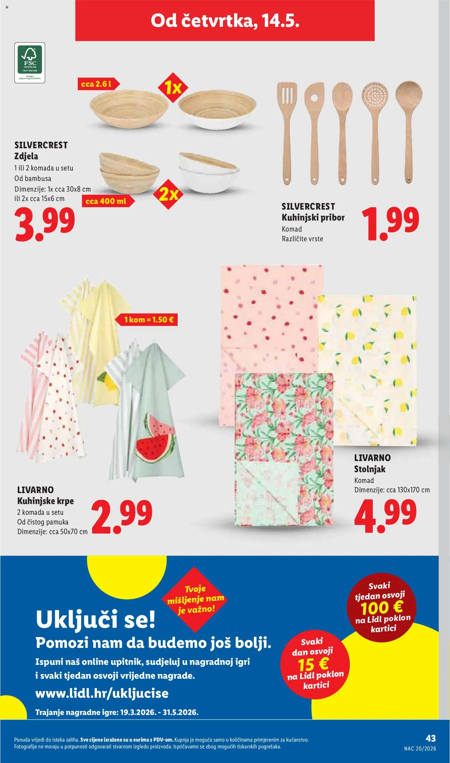 Lidl katalog | vrijedi od 11.05.2026 | Stranica: 43 | Proizvodi: Kuhinjske krpe, Stolnjak, Zdjela