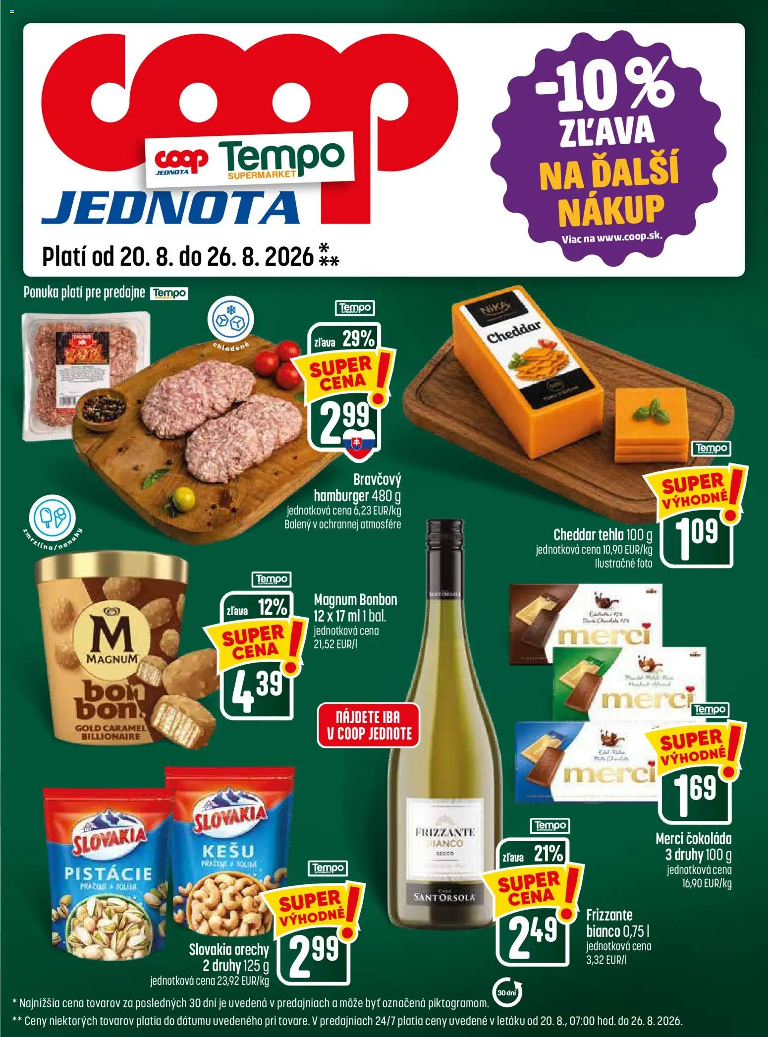 Nové COOP Jednota akcie – leták je platný od 20.08.2026 | Strana: 29 | Produkty: Merci, Hamburger, Orechy, Kešu
