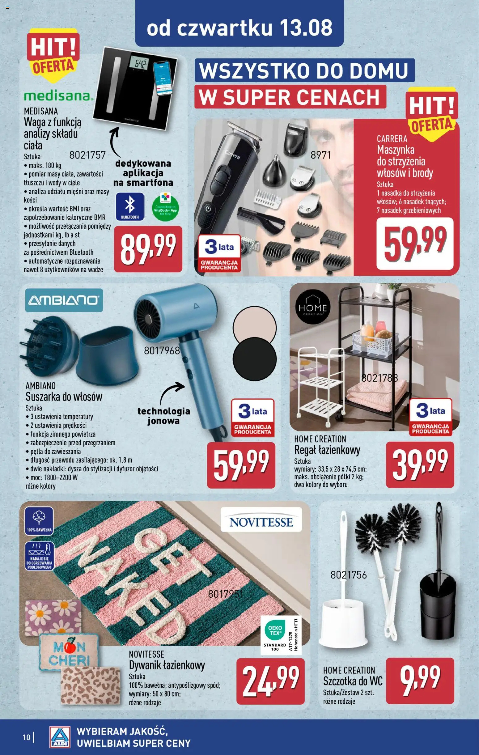 Aldi gazetka - Artykuły przemysłowe i tekstylia od 11.08.2026 | Strona: 10 | Produkty: Dywanik łazienkowy, Suszarka, Szczotka, Regał łazienkowy