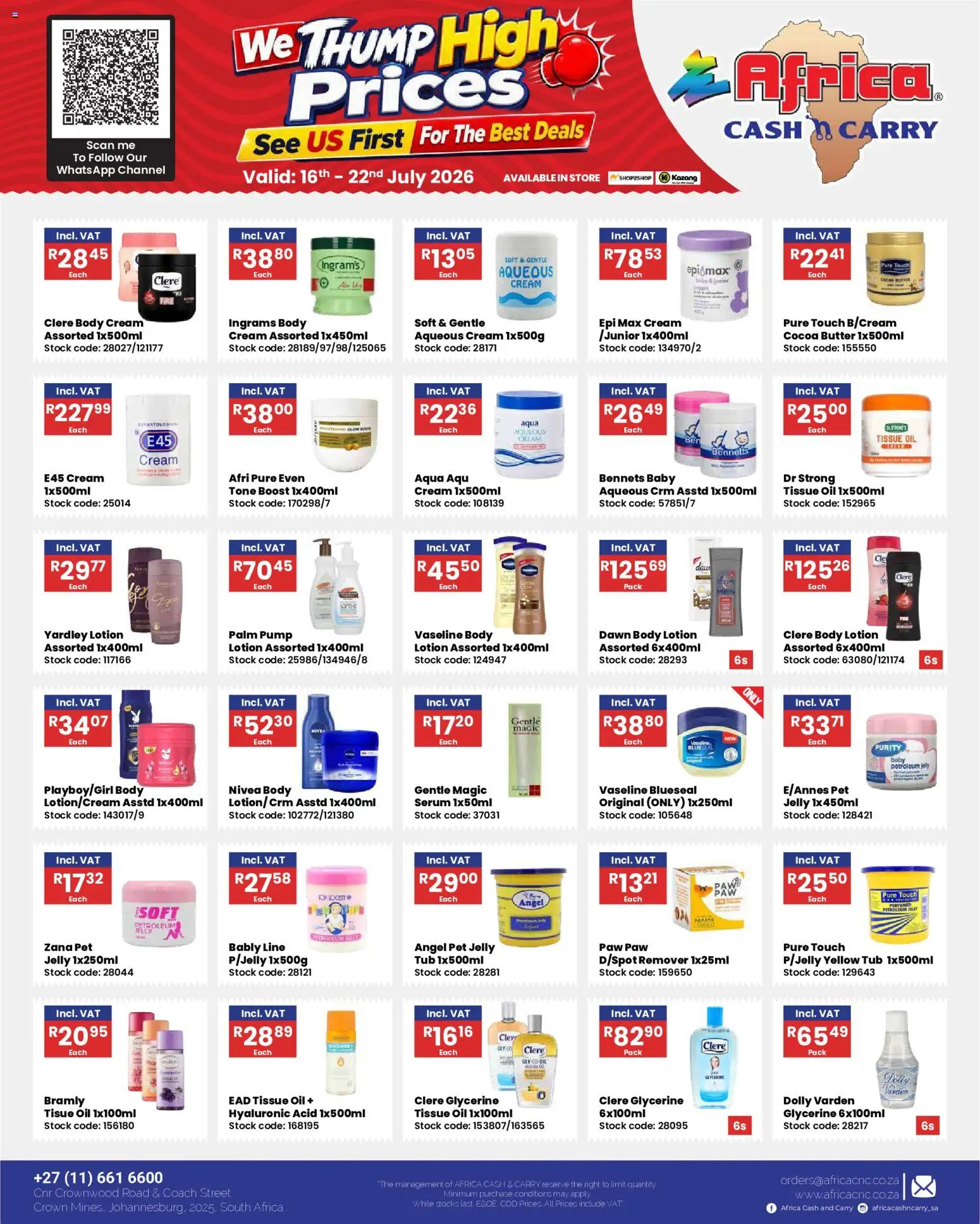 New Africa Cash & Carry catalogue – valid from 16/07/2026 | Page: 5 | Products: Tissue oil, Serum, Body cream, Lotion