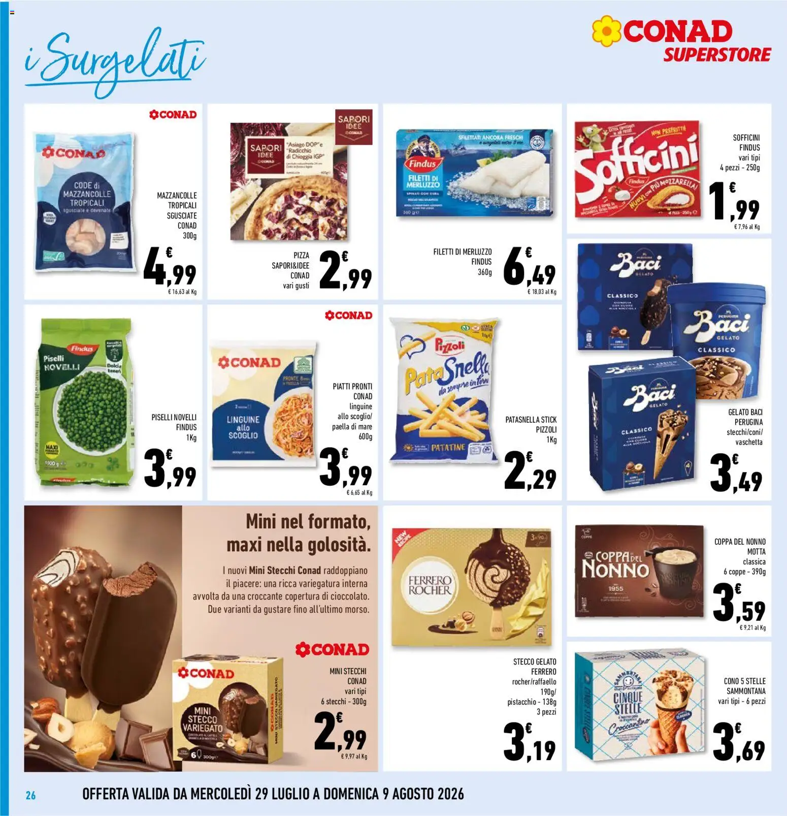 Volantino Conad del 29/07/2026 | Pagina: 26 | Prodotti: Patatine, Mazzancolle, Mozzarella, Paella