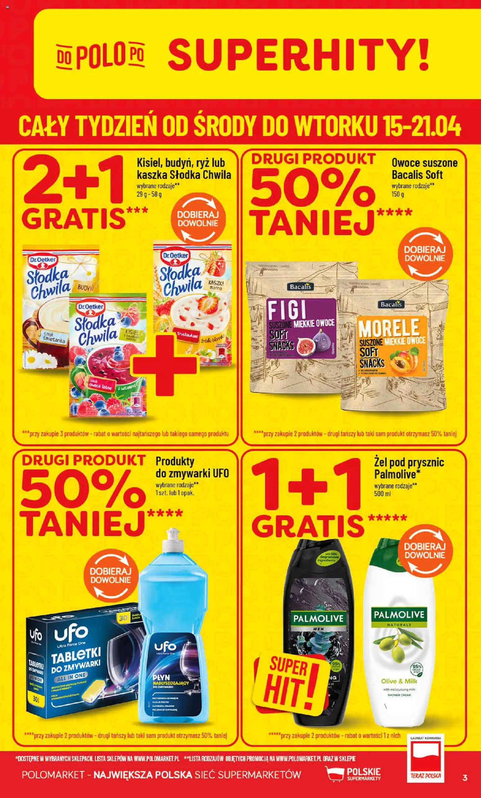 POLOmarket gazetka od 15.04.2026 | Strona: 3 | Produkty: Morele, Ryż, Żel pod prysznic, Owoce