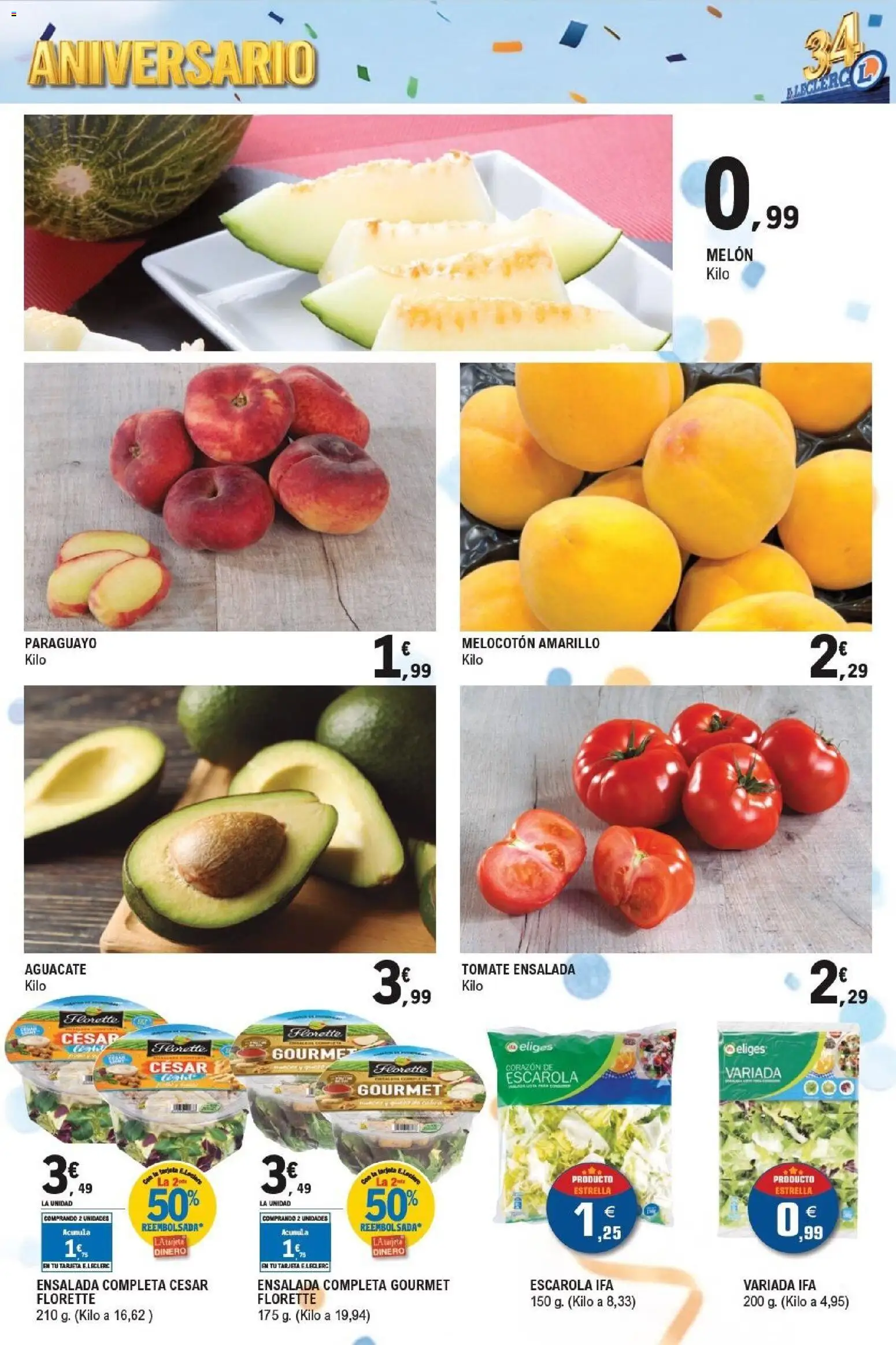 E.Leclerc Aniversario │ válido desde el 29/07/2026 | Página: 17 | Productos: Φορτιστής, Ensalada, Melocotón amarillo