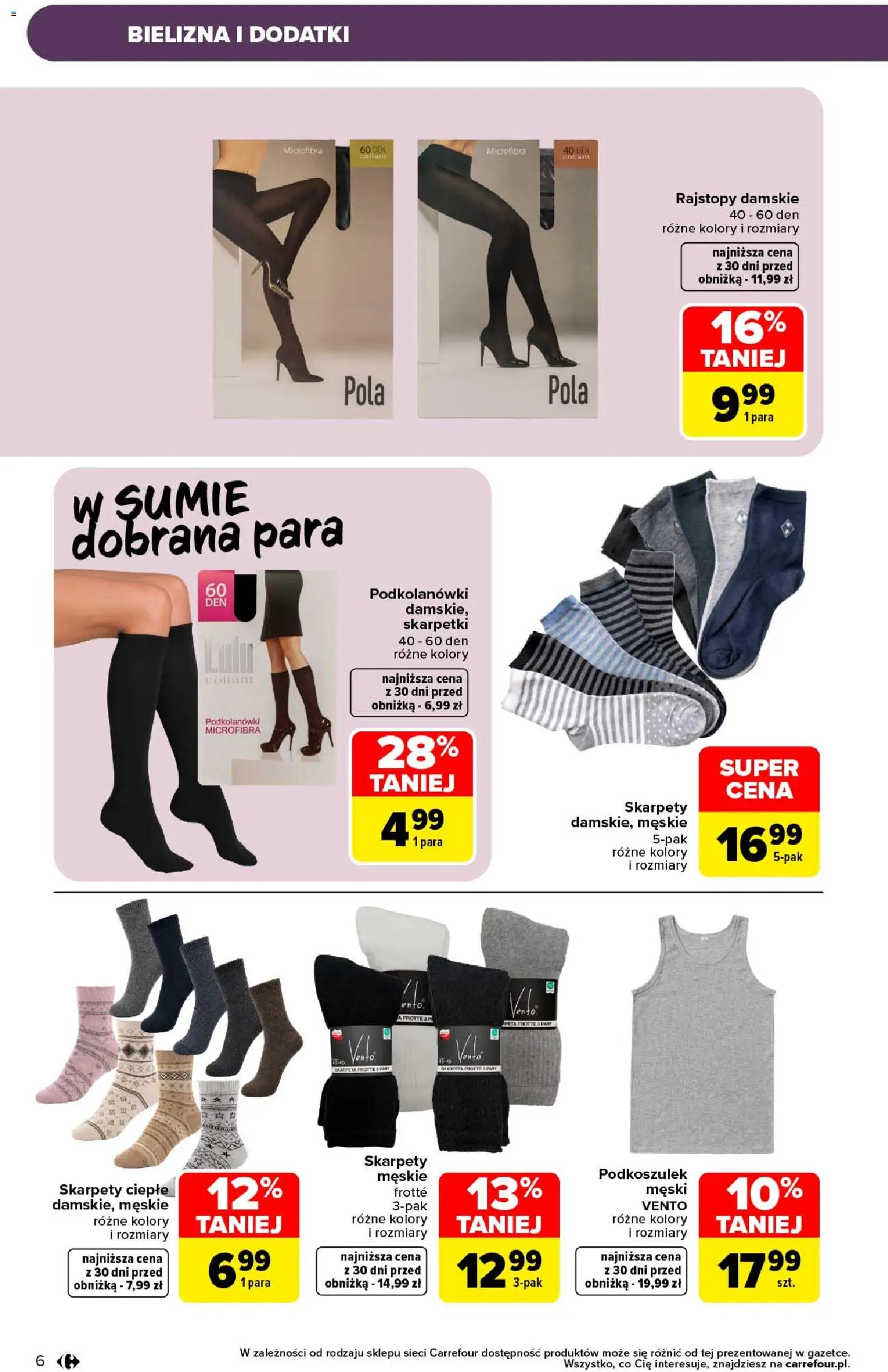 Carrefour gazetka - Sezon na okazje od 28.09.2026 | Strona: 6 | Produkty: Bielizna, Skarpety, Skarpetki, Skarpety męskie