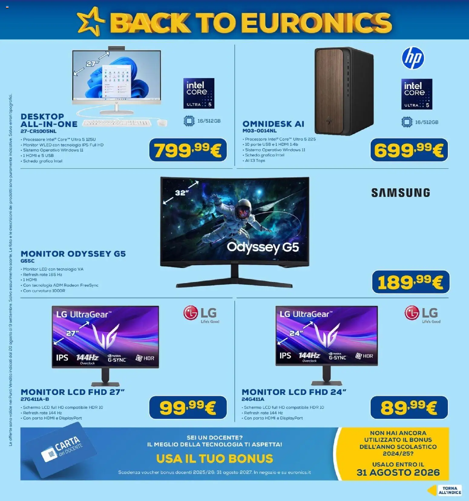 Volantino Euronics del 20/08/2026 | Pagina: 7 | Prodotti: Schermo, Monitor, USB, Samsung