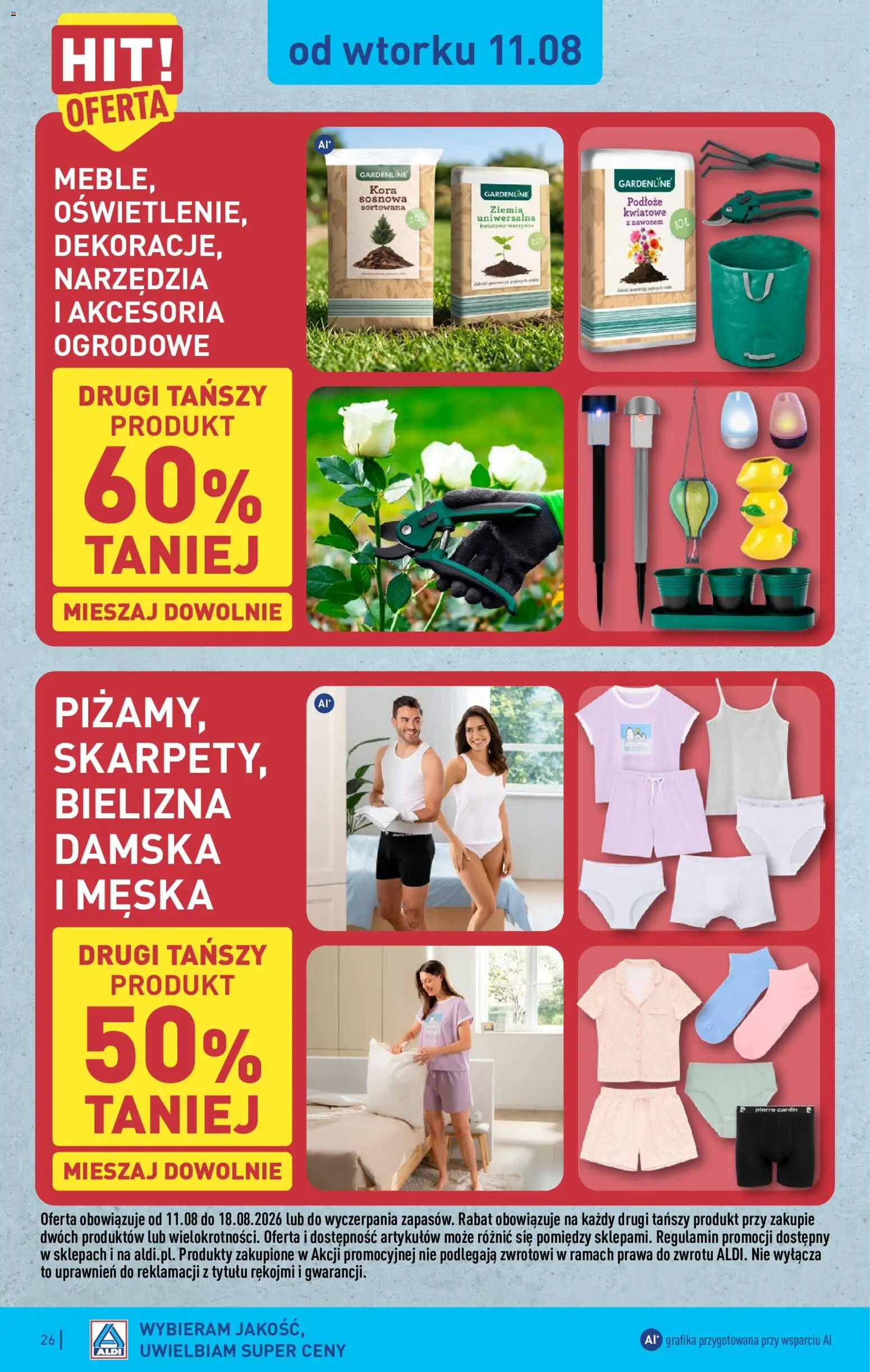 Aldi gazetka od 10.08.2026 | Strona: 26 | Produkty: Podłoże, Bielizna, Narzędzia, Ziemia