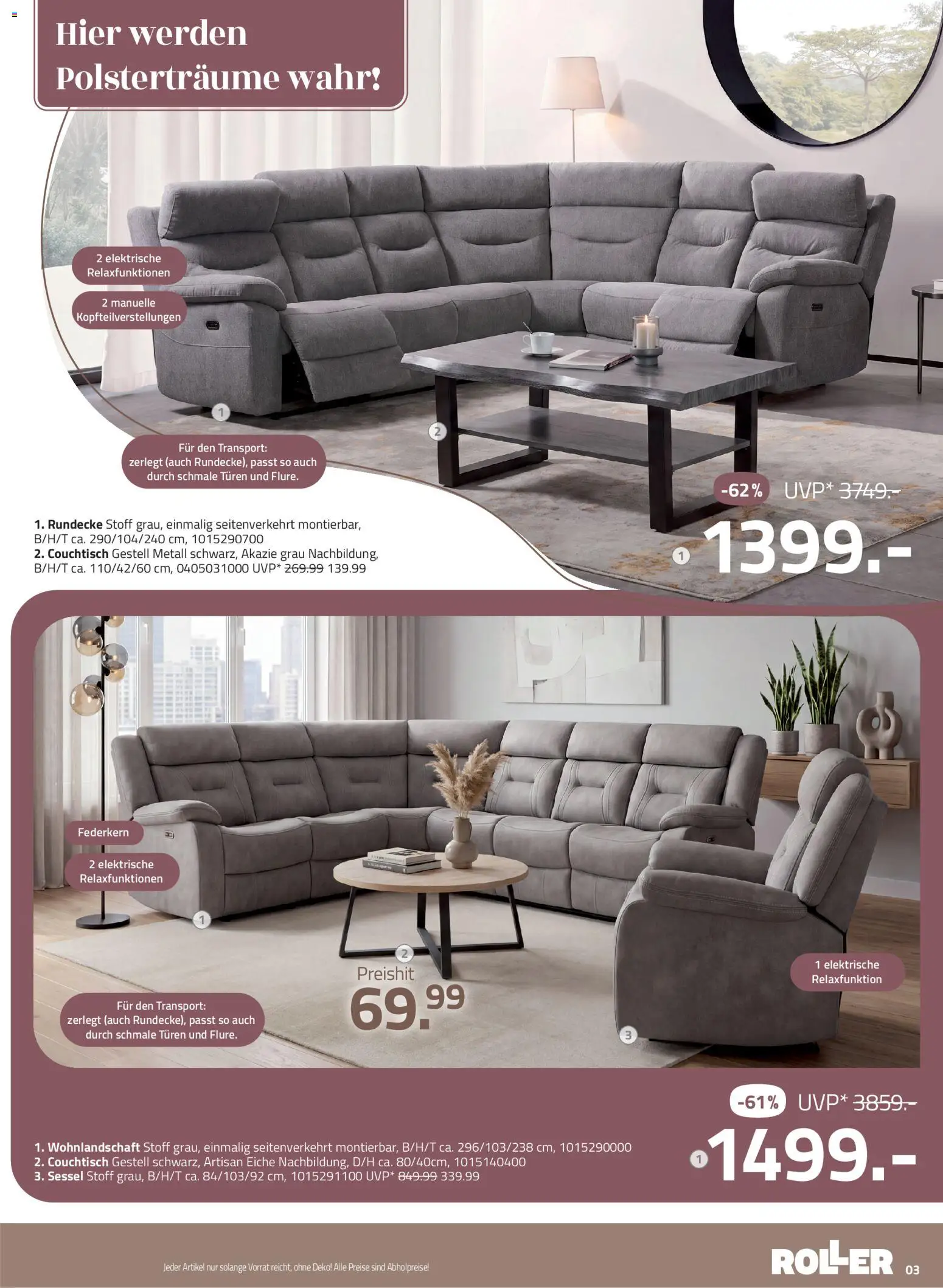 Roller Wohnzimmerprospekt – gültig ab 27.09.2026 | Seite: 3 | Produkte: Wohnlandschaft, Sessel, Couchtisch