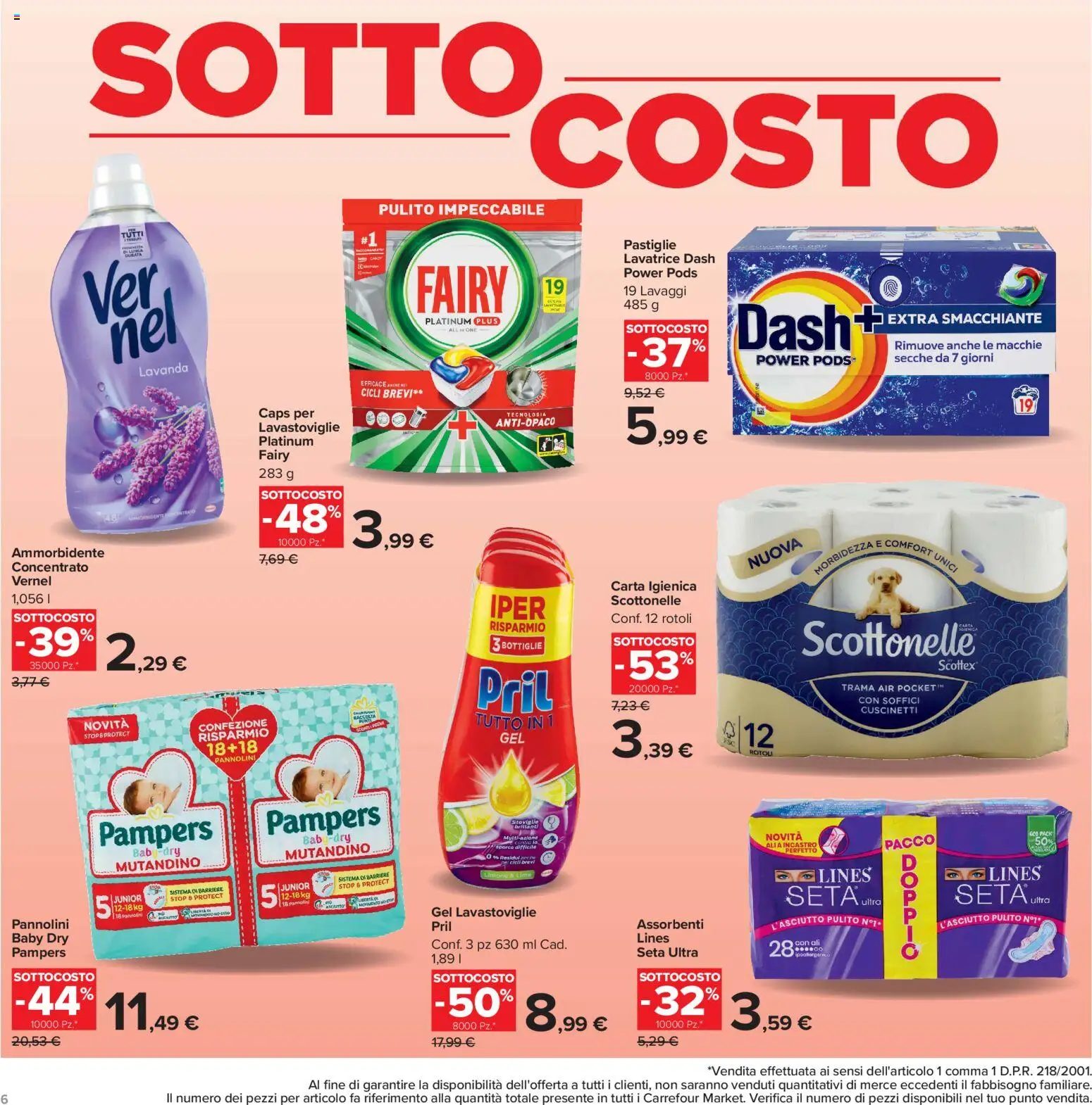 Volantino Carrefour del 04/09/2026 | Pagina: 6 | Prodotti: Lime, Lavastoviglie, Assorbenti, Lavanda