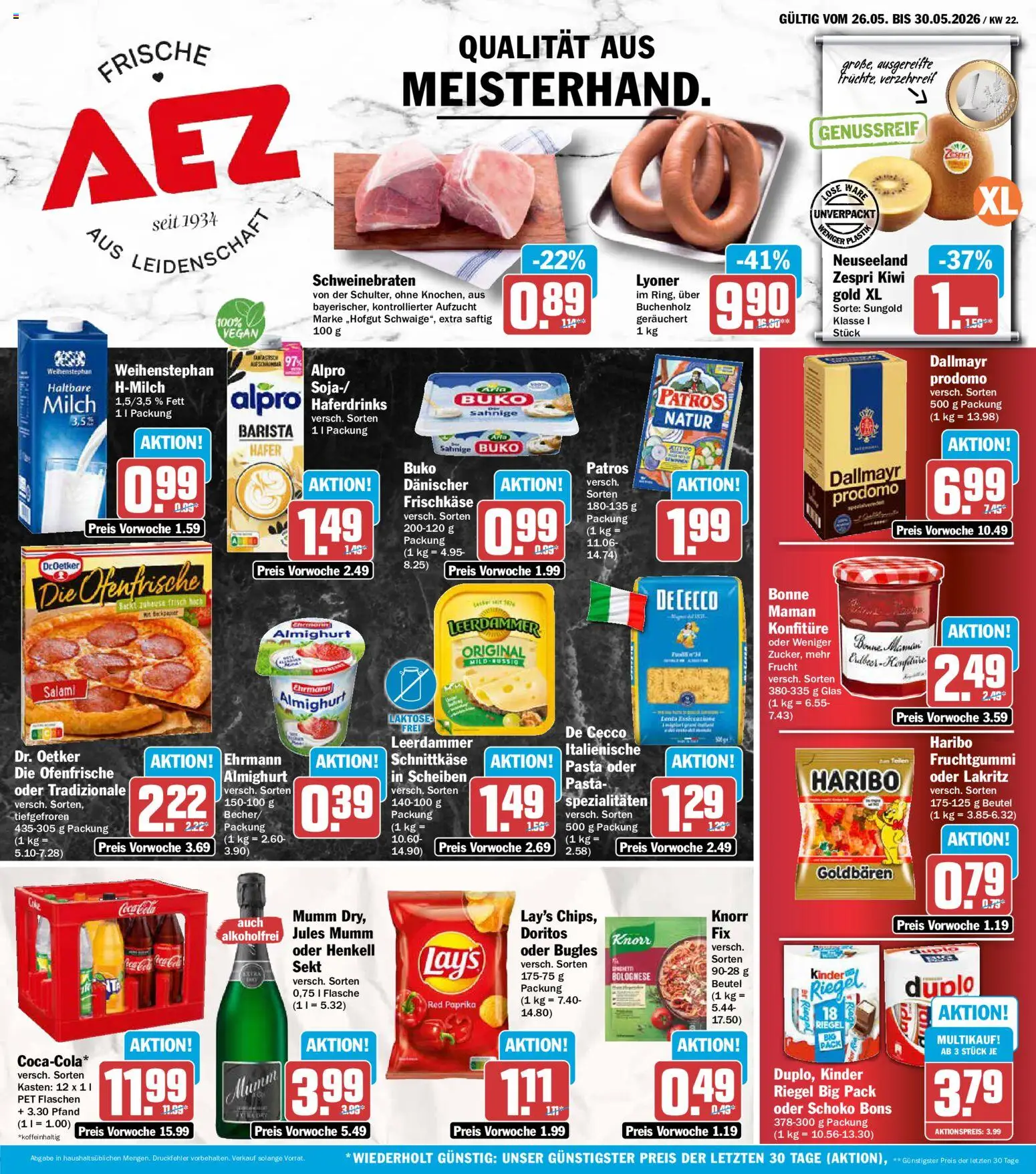 AEZ Prospekt – gültig ab 26.05.2026 | Seite: 1 | Produkte: Milch, Patros, Leerdammer, Kiwi