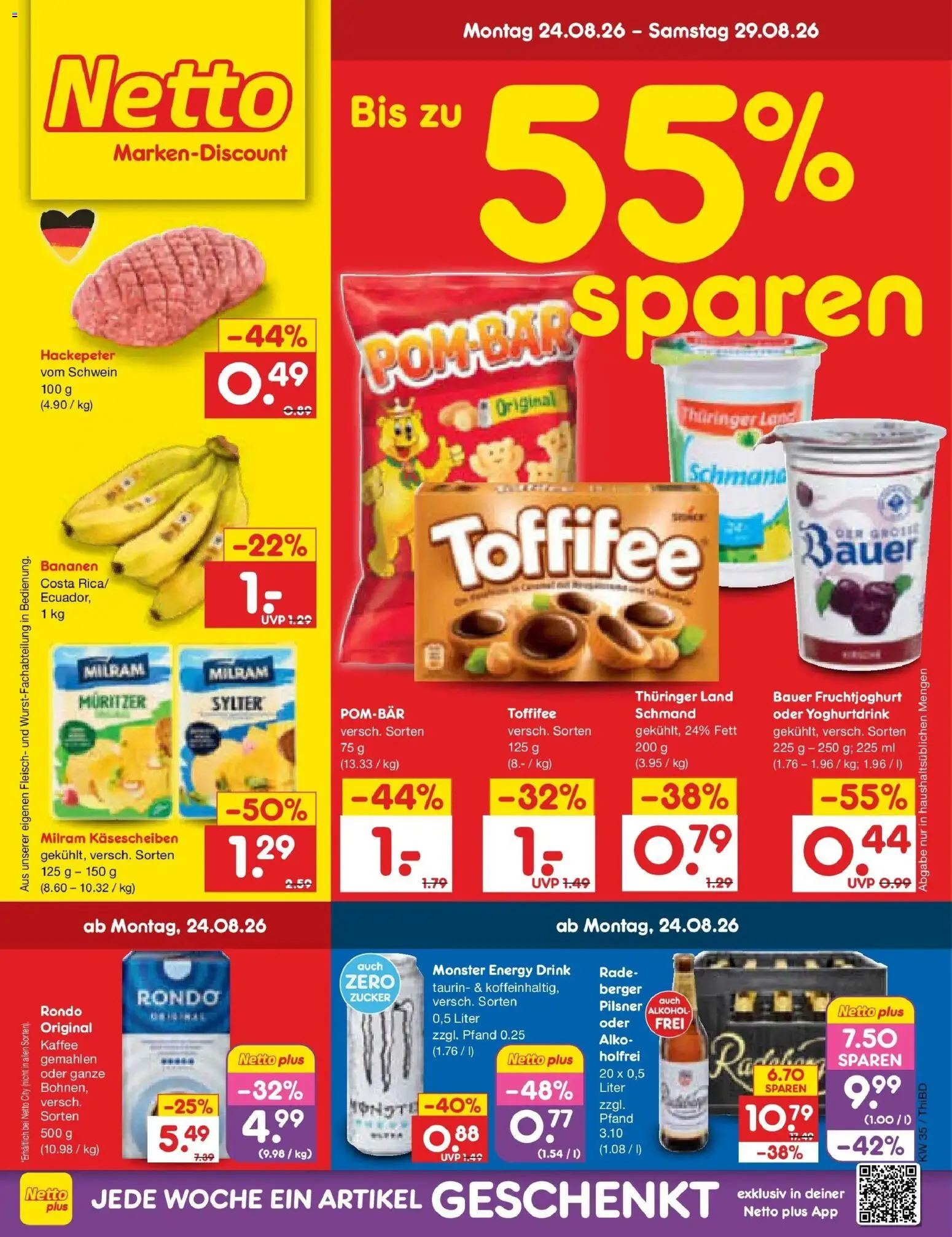 Netto Marken-Discount Prospekt Thiendorf – gültig ab 24.08.2026 | Seite: 1 | Produkte: Kaffee, Bananen, Milram, Fleisch