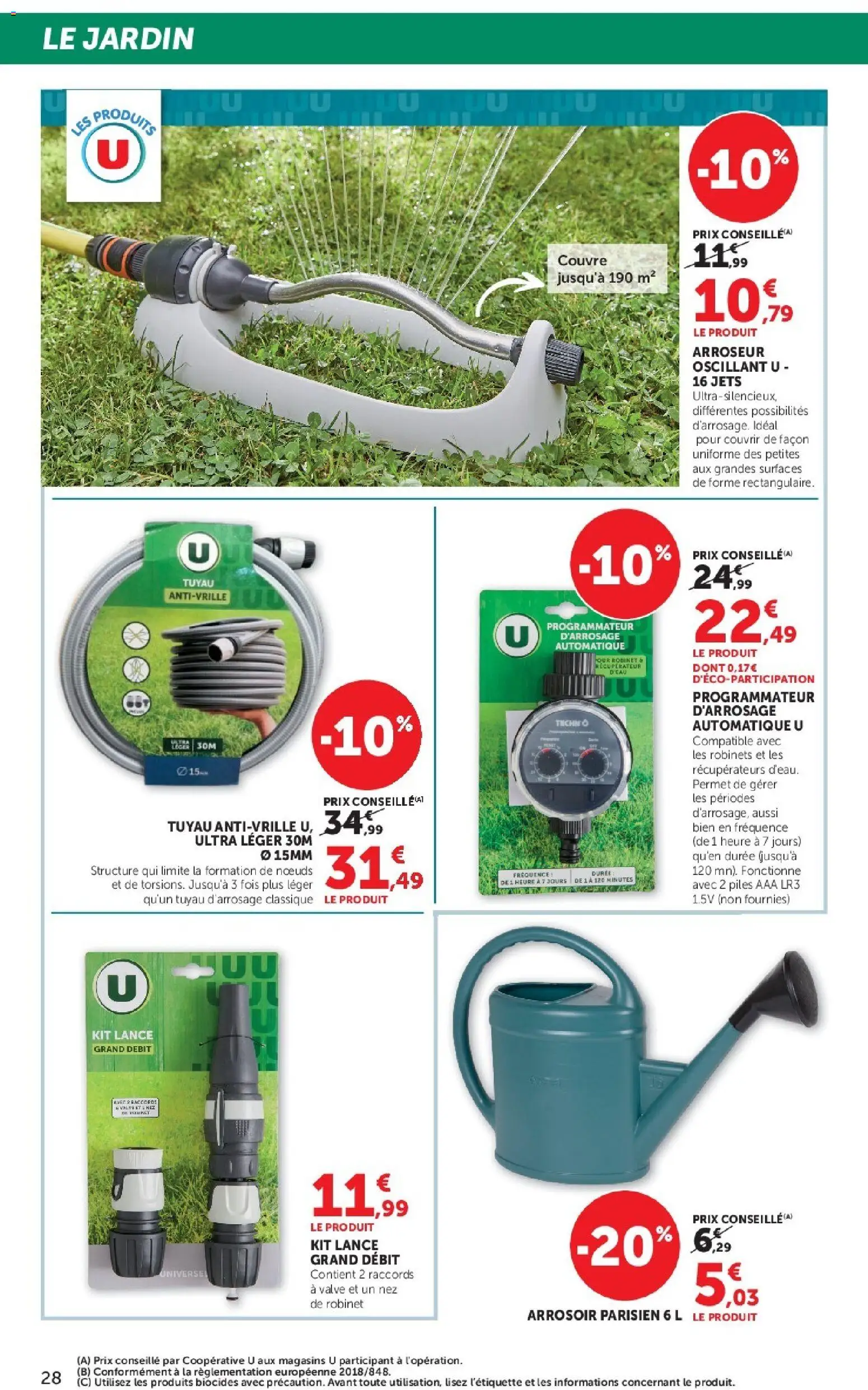{H1} | Page: 28 | Produits: Robinet, Arrosoir, Tuyau d’arrosage, Piles