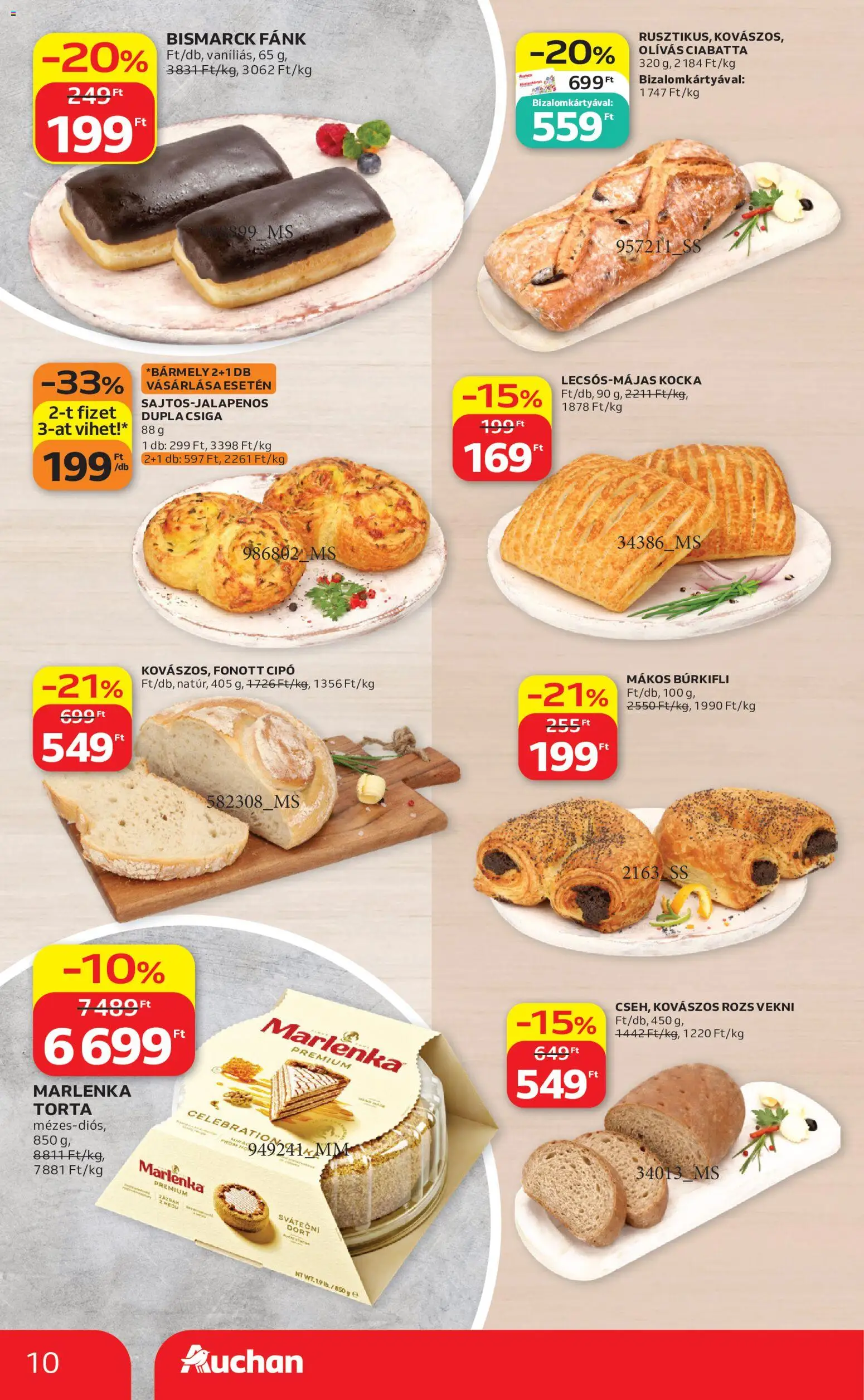 Auchan akciós ujság - amely érvényes a következő dátumtól: 2026.10.01. | Oldal: 10 | Termékek: Torta, Fánk, Marlenka, Csiga
