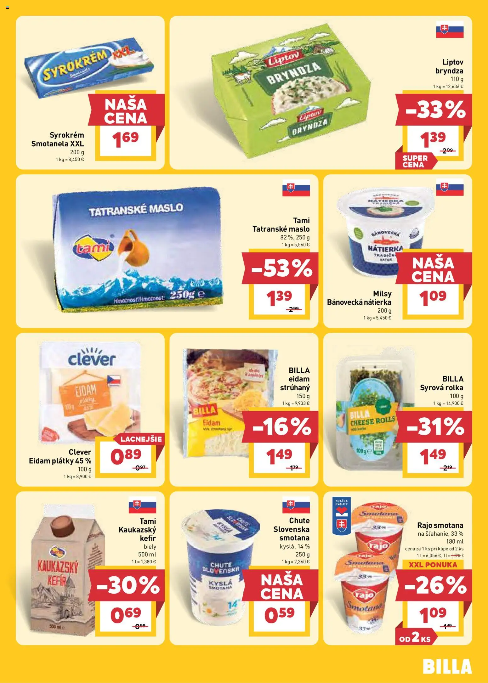 Nové Billa akcie – leták je platný od 05.08.2026 | Strana: 9 | Produkty: Eidam, Nátierka, Bryndza, Tatranské maslo