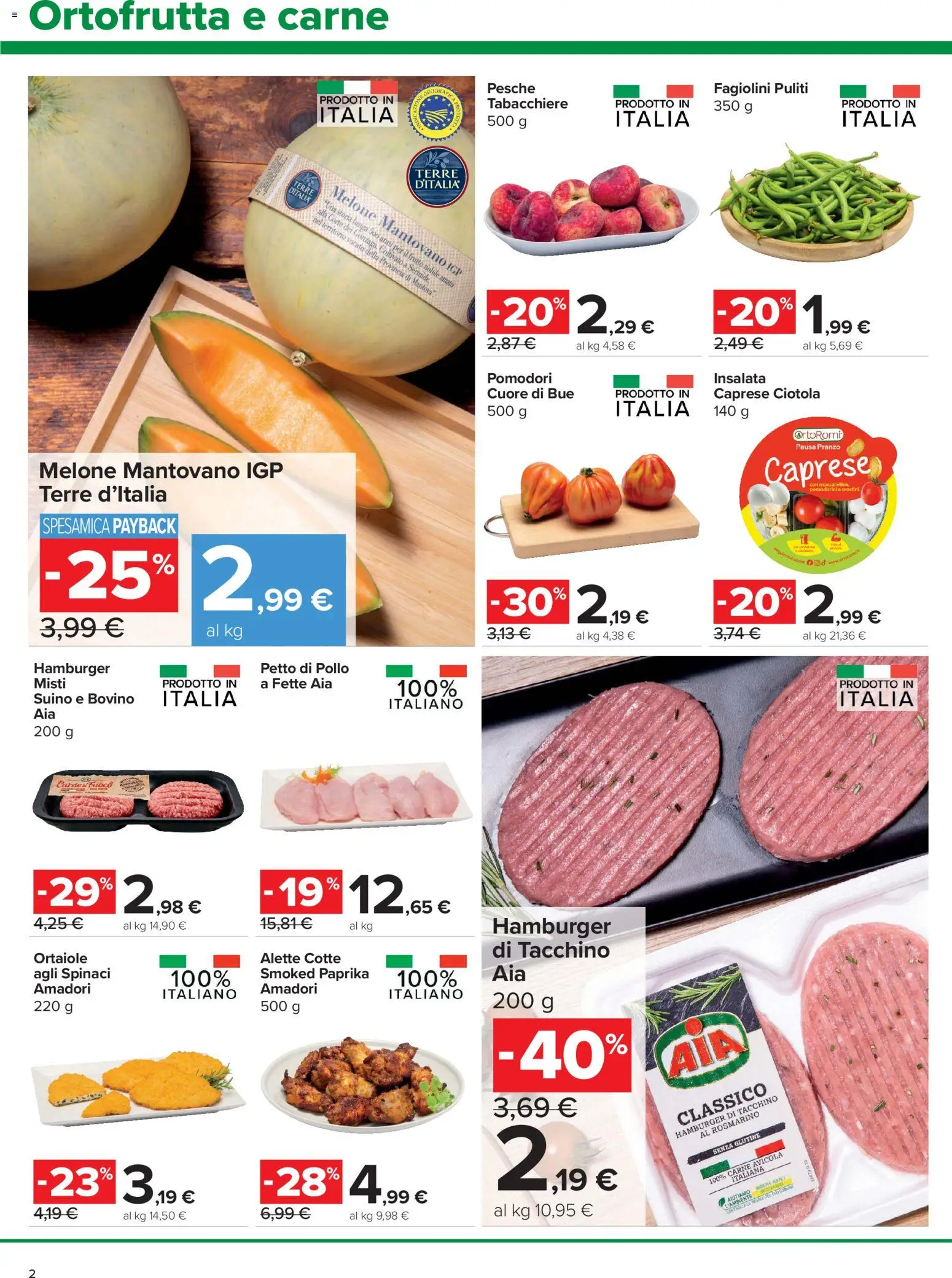 Volantino Carrefour del 18.06.2026 | Pagina: 2 | Prodotti: Insalata, Tacchino, Fagiolini, Hamburger