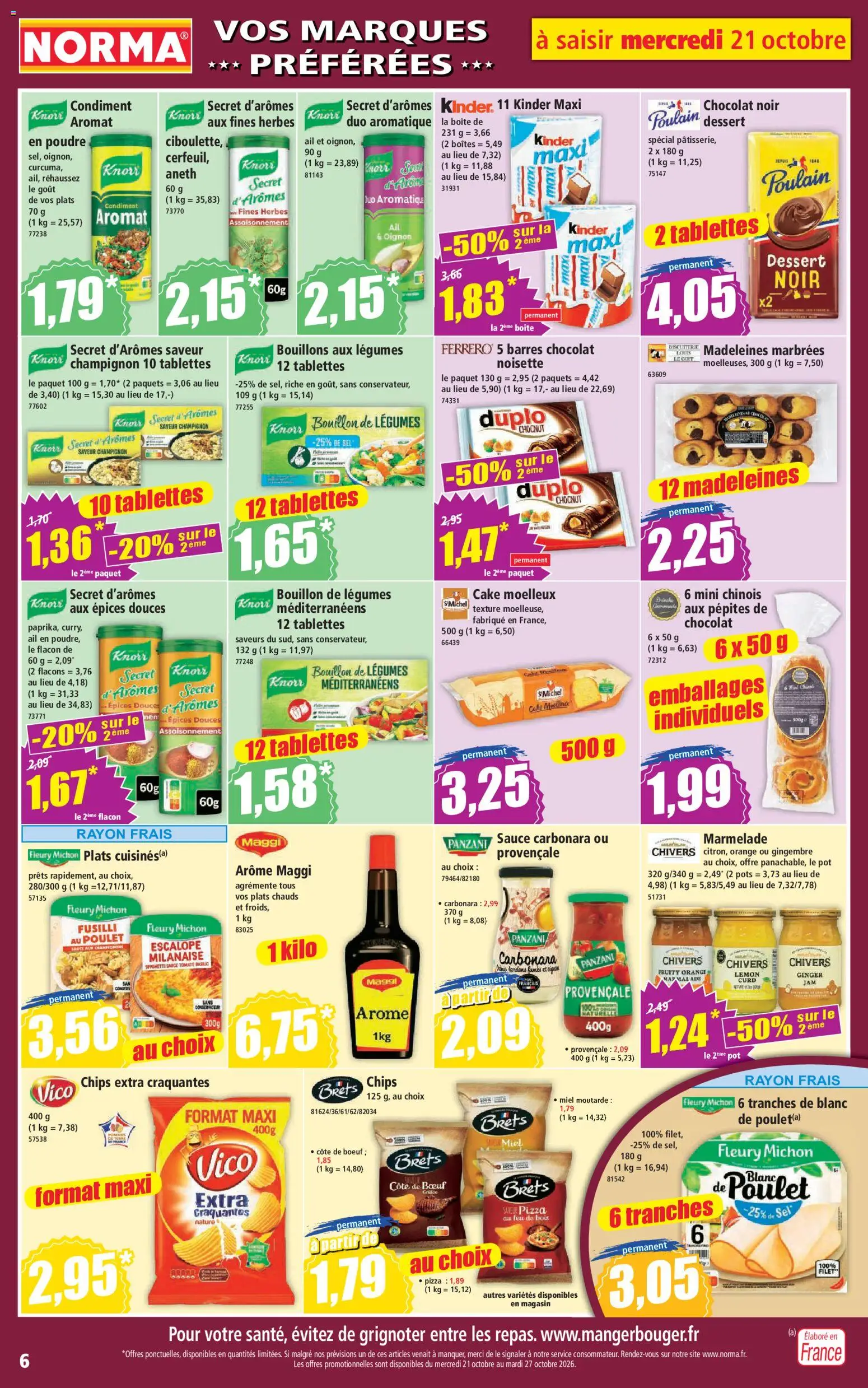 {H1} | Page: 6 | Produits: Spaghetti, Fusilli, Escalope milanaise, Poulet