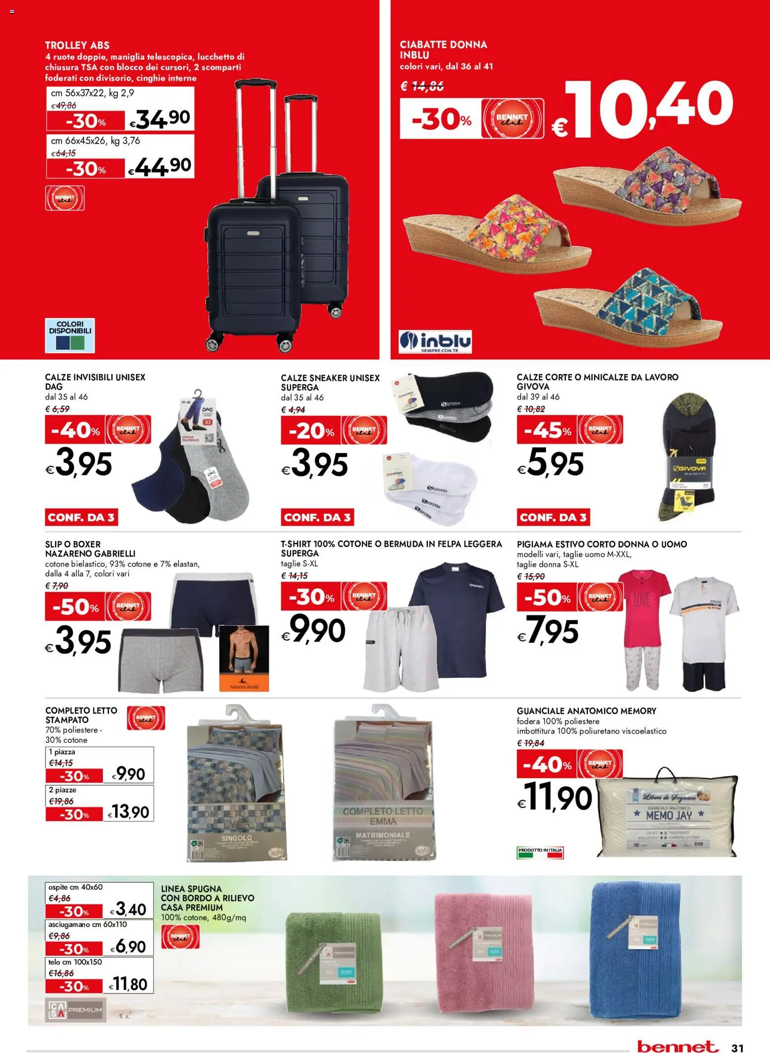 Volantino bennet del 21.05.2026 | Pagina: 31 | Prodotti: Ciabatte, Bermuda, Letto, Guanciale