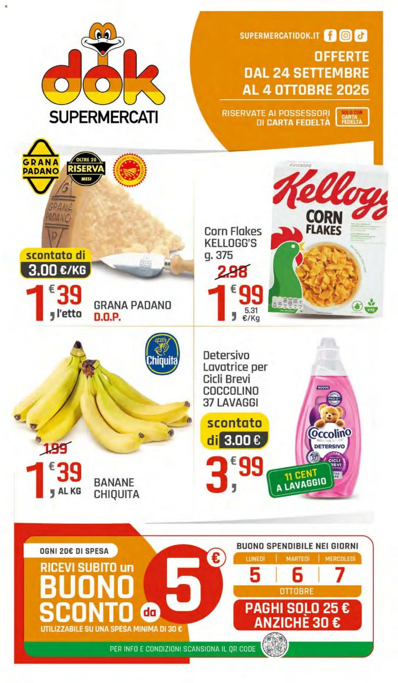 Volantino DOK del 24/09/2026 | Pagina: 1 | Prodotti: Banane, Lavatrice, Grana Padano