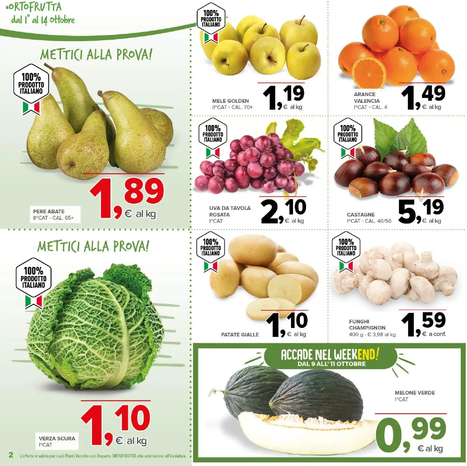 Volantino Todis del 01/10/2026 | Pagina: 2 | Prodotti: Arance, Pere, Uva, Melone