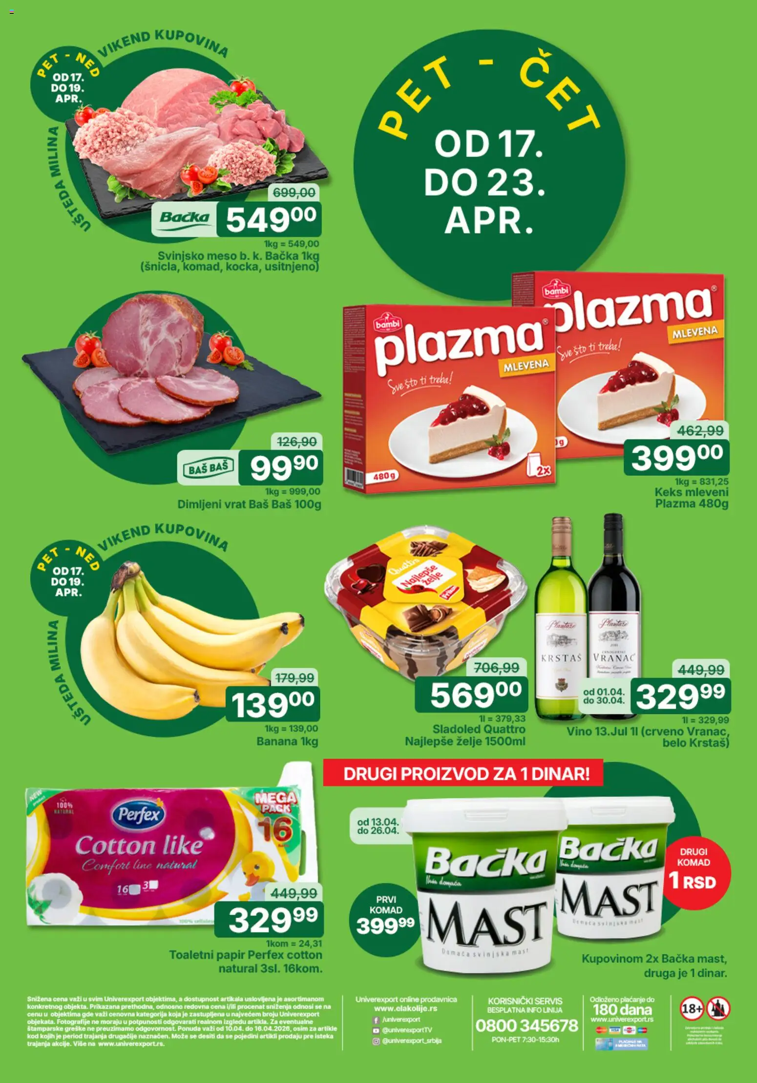 Univerexport katalog - važi od 17.04.2026 | Strana: 1 | Proizvode: Banana, Vranac, Sto, Svinjsko meso