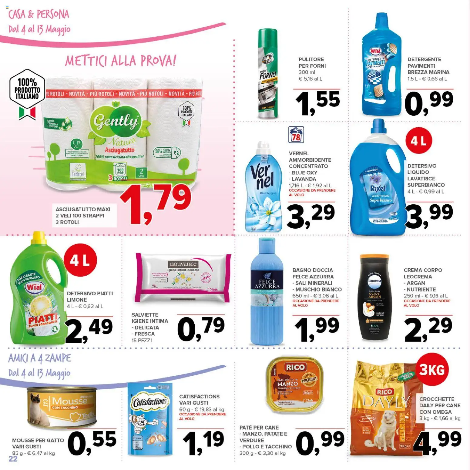 Volantino Todis del 04.05.2026 | Pagina: 22 | Prodotti: Paté, Tacchino, Lavatrice, Doccia