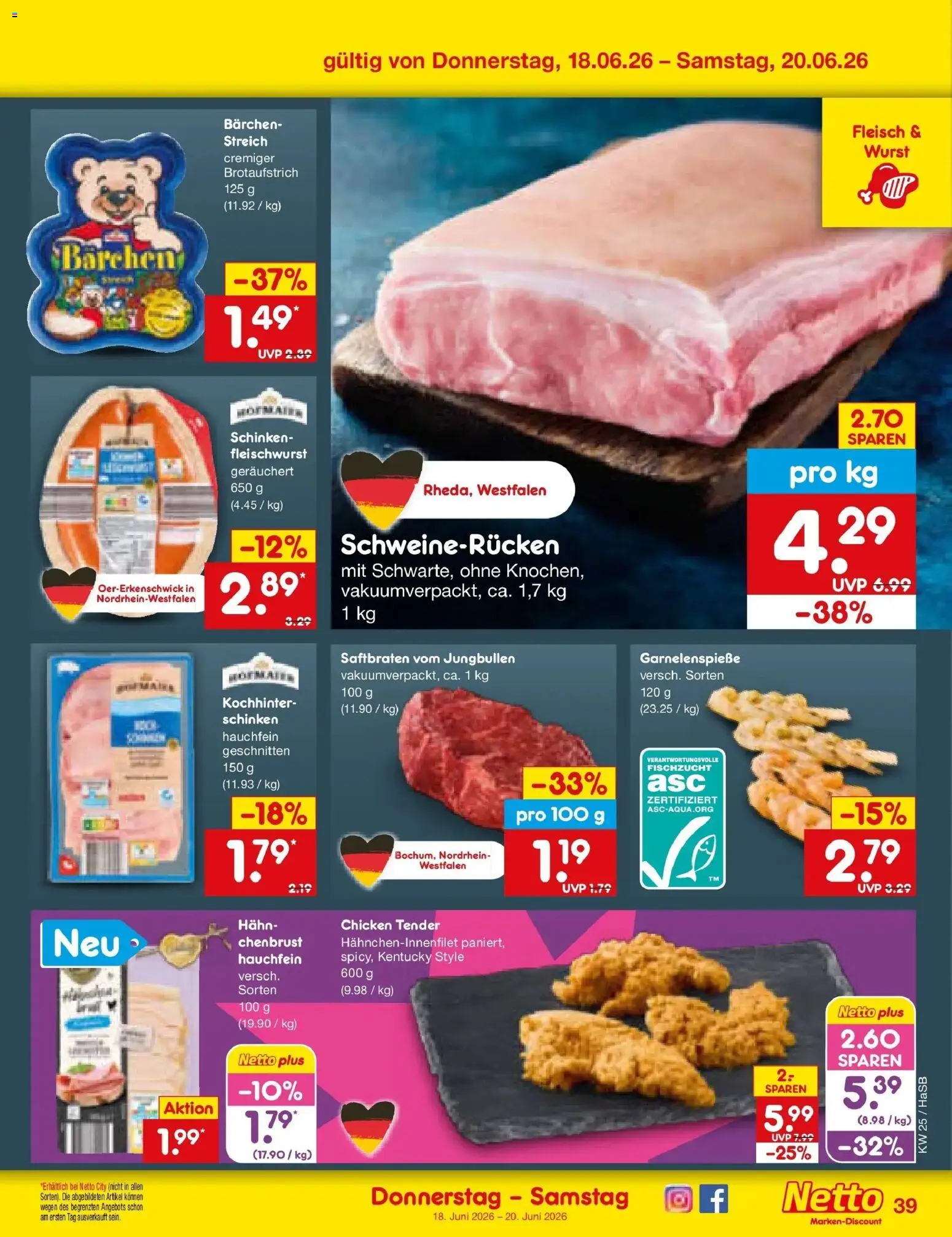 Netto Marken-Discount Prospekt Wuppertal – gültig ab 14.06.2026 | Seite: 51 | Produkte: Wurst, Schweinerucken, Schinken, Fleisch