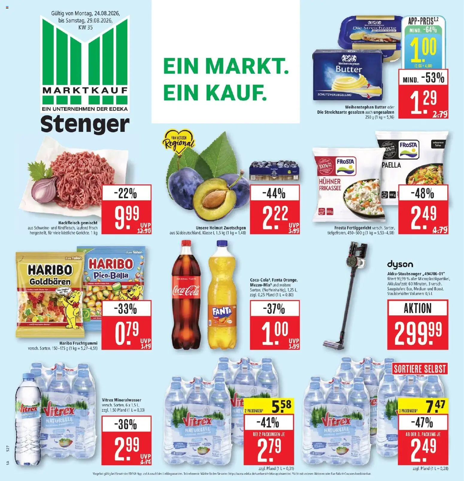 Marktkauf Prospekt Aschaffenburg (ab 24.08.2026) » Angebote online | Seite: 1 | Produkte: Fanta, Butter, Zwetschgen, Frosta