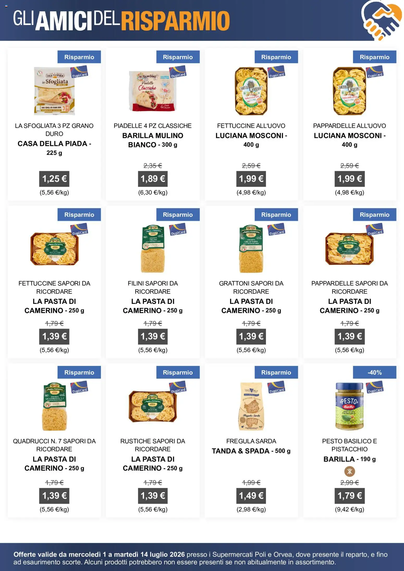 Volantino Poli del 01/07/2026 | Pagina: 1 | Prodotti: Pasta, Pesto, Basilico, Fettuccine