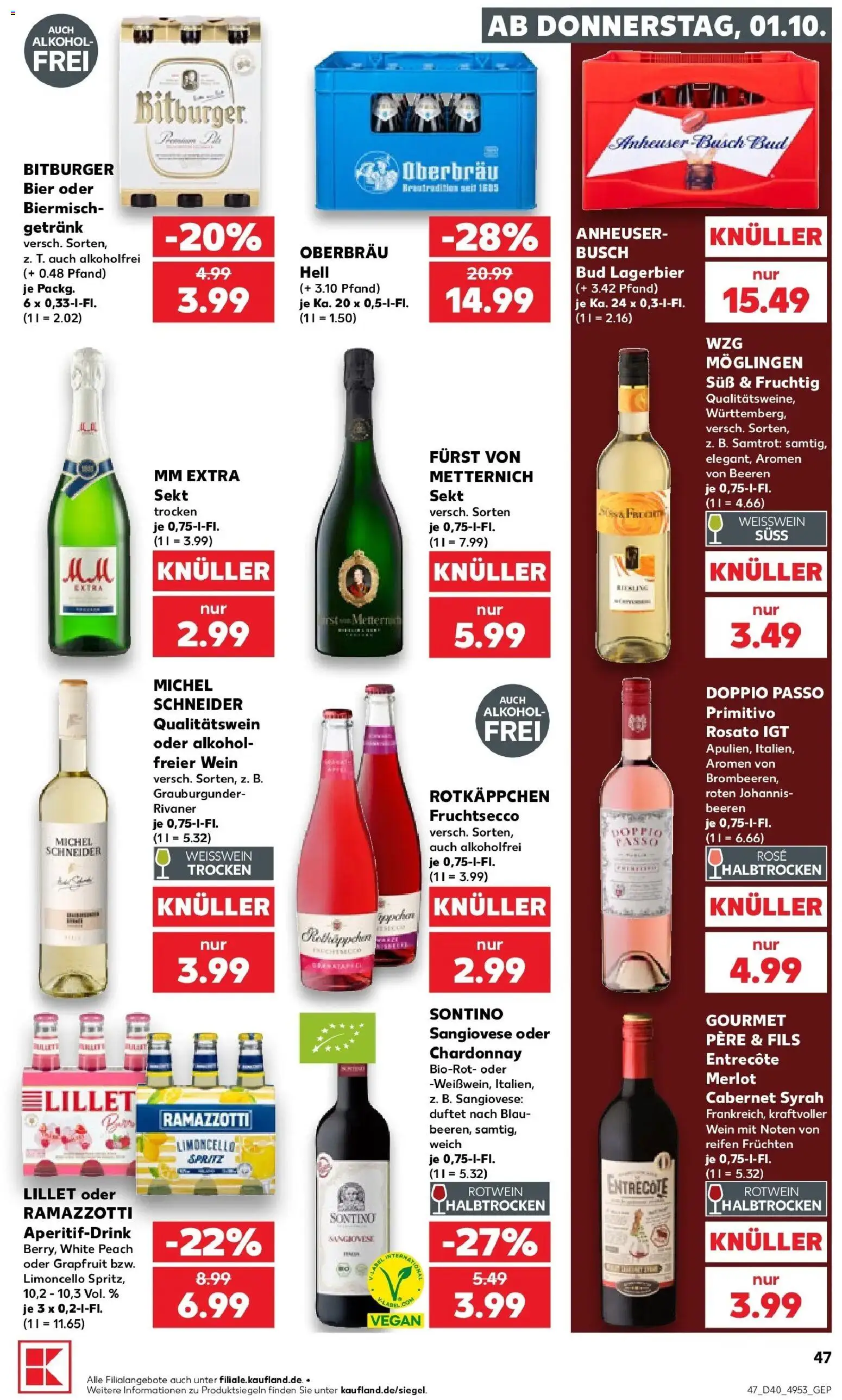 Prospekt Kaufland ab 28.09.2026 » Angebote Online zum Blättern | Seite: 65 | Produkte: Bitburger, Merlot, Fruchtsecco, Wein