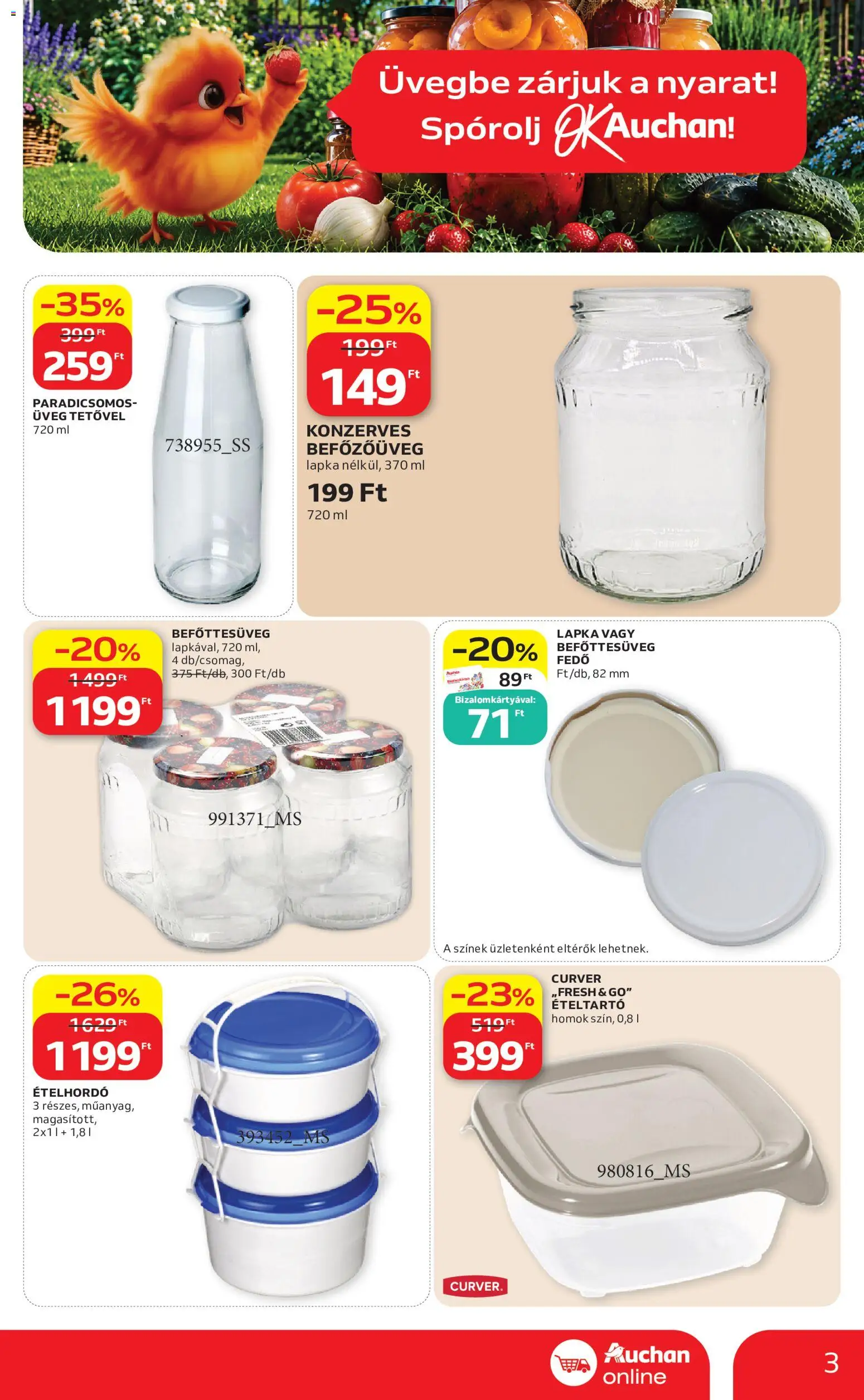 Auchan akciós ujság - amely érvényes a következő dátumtól: 2026.08.13. | Oldal: 3 | Termékek: Jar, Üveg, Ételhordó, Befőttesüveg