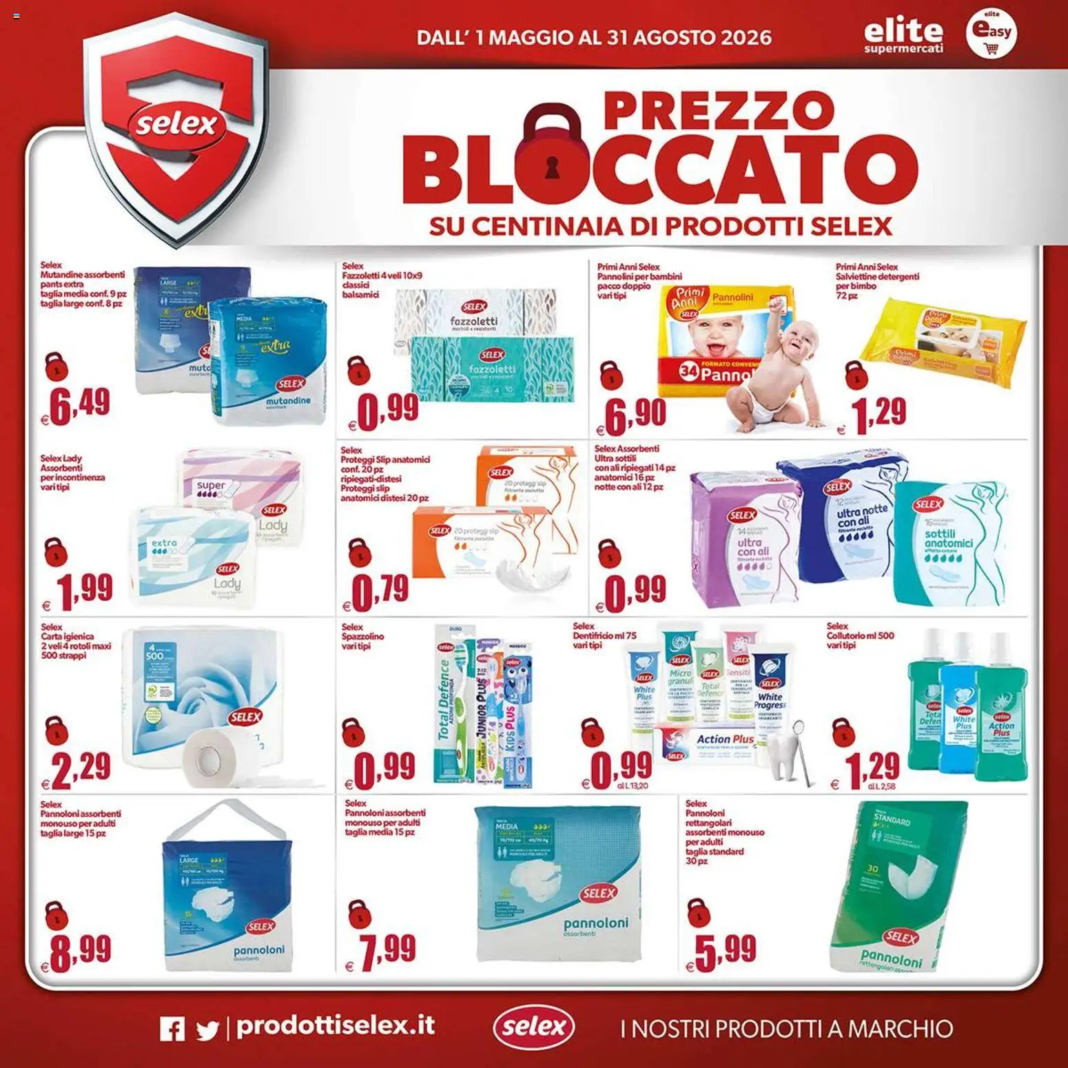Volantino Elite Supermercati del 01.05.2026 | Pagina: 11 | Prodotti: Pannolini, Fazzoletti, Mutandine, Slip