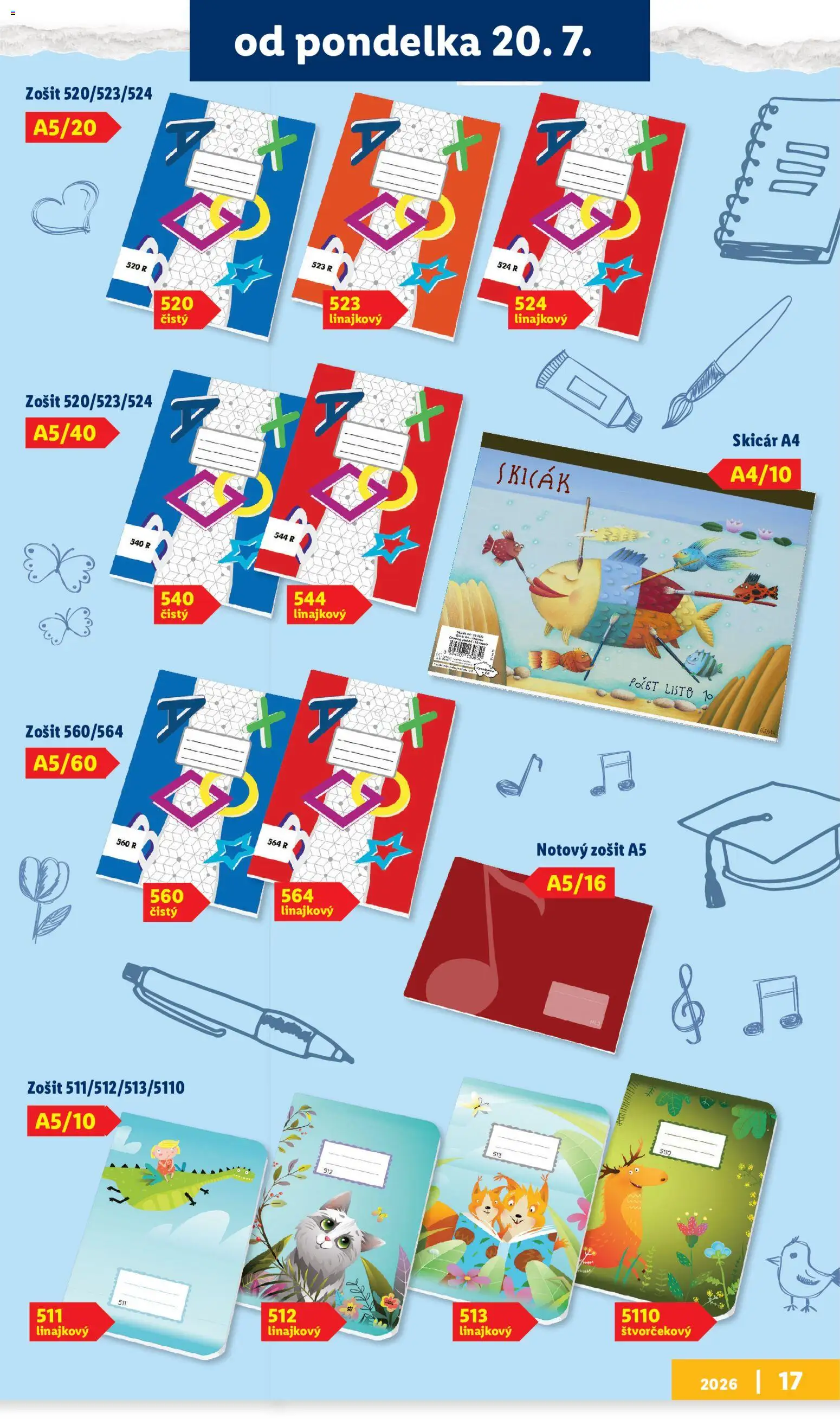 Nové Lidl akcie – leták je platný od 20.07.2026 | Strana: 17 | Produkty: Zošit, Notebook