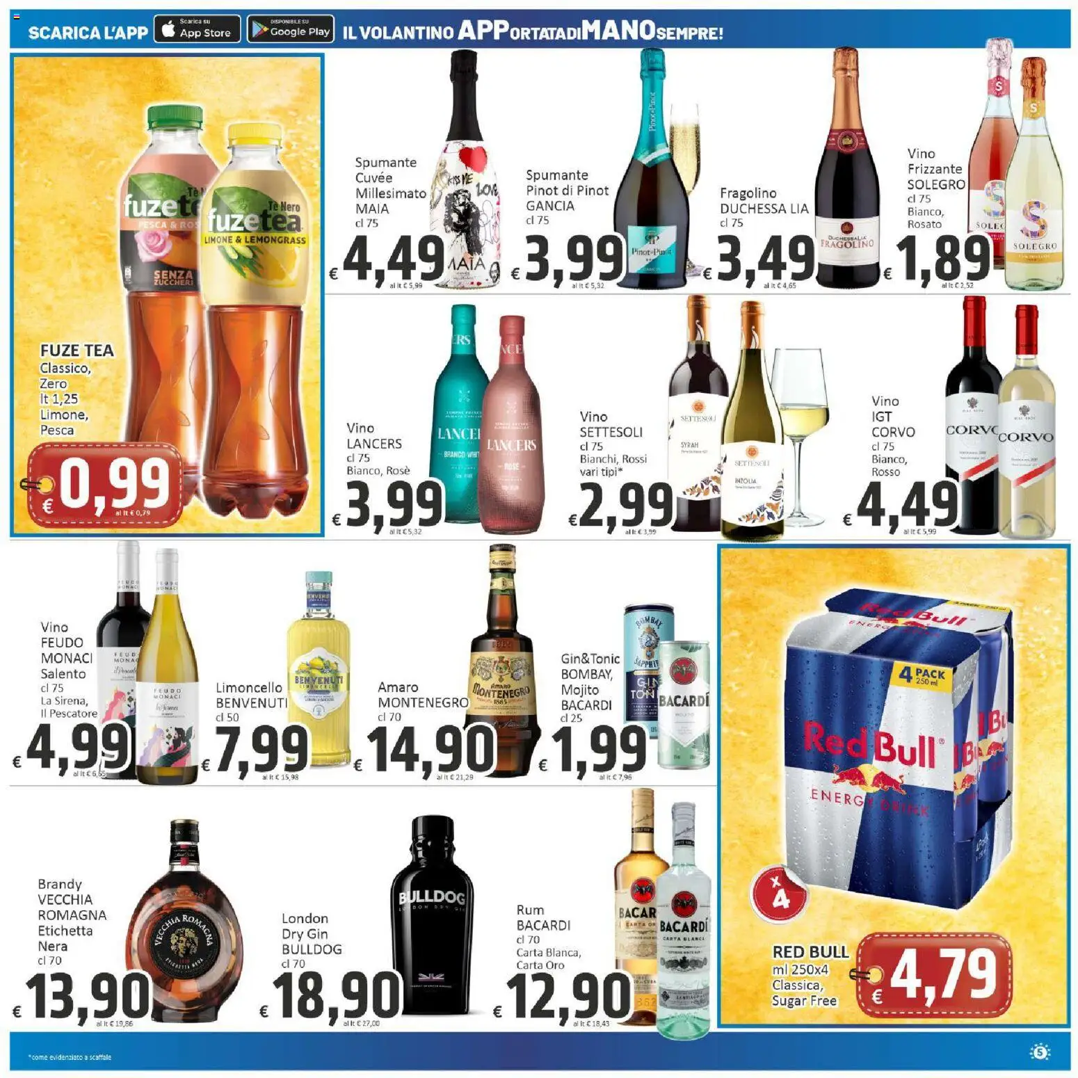 Volantino Paghi Poco del 21/07/2026 | Pagina: 5 | Prodotti: Gin, Limone, Red Bull, Amaro