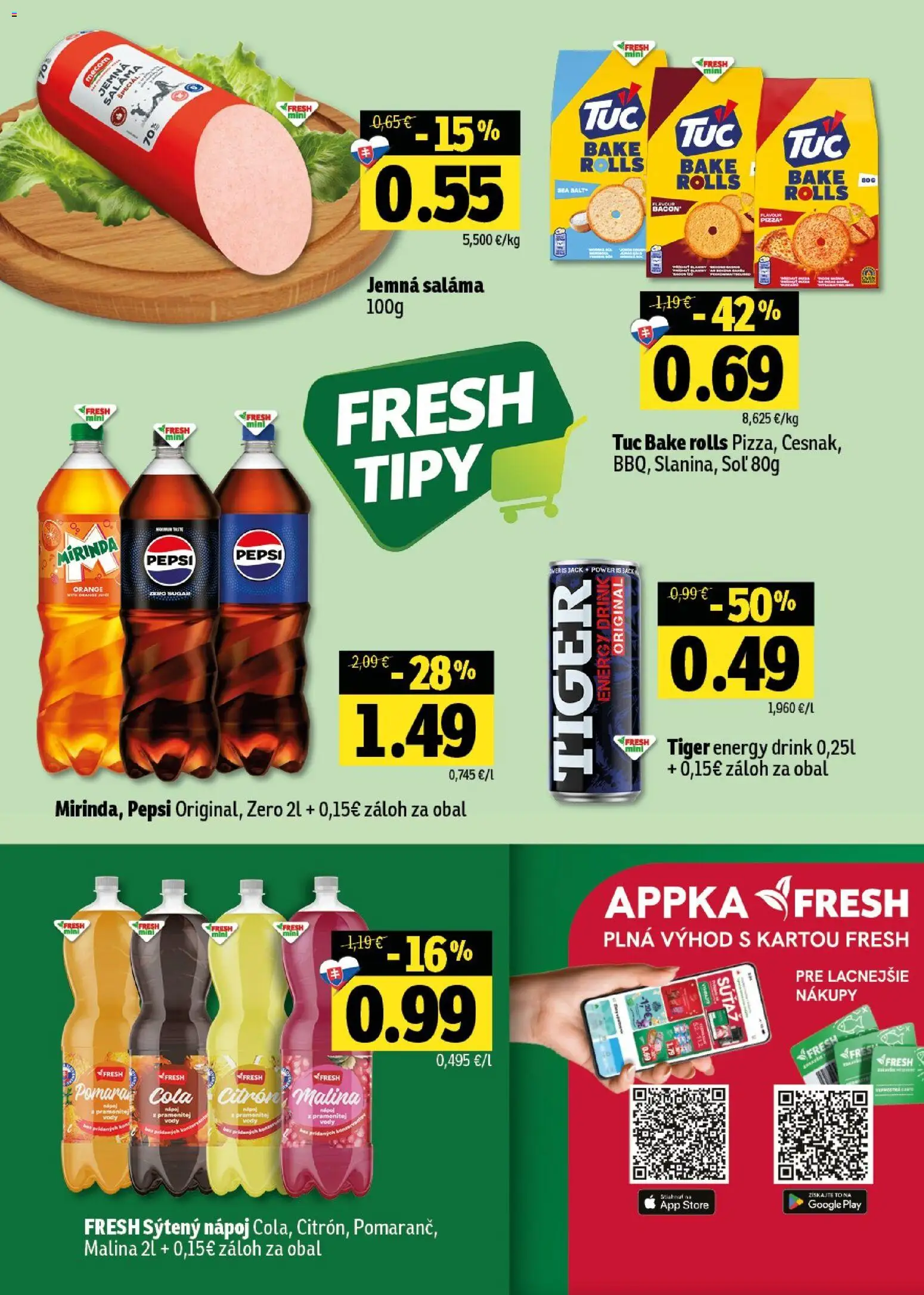 Nové Fresh akcie – leták je platný od 13.08.2026 | Strana: 48 | Produkty: Saláma, Pepsi, Mirinda, Cola