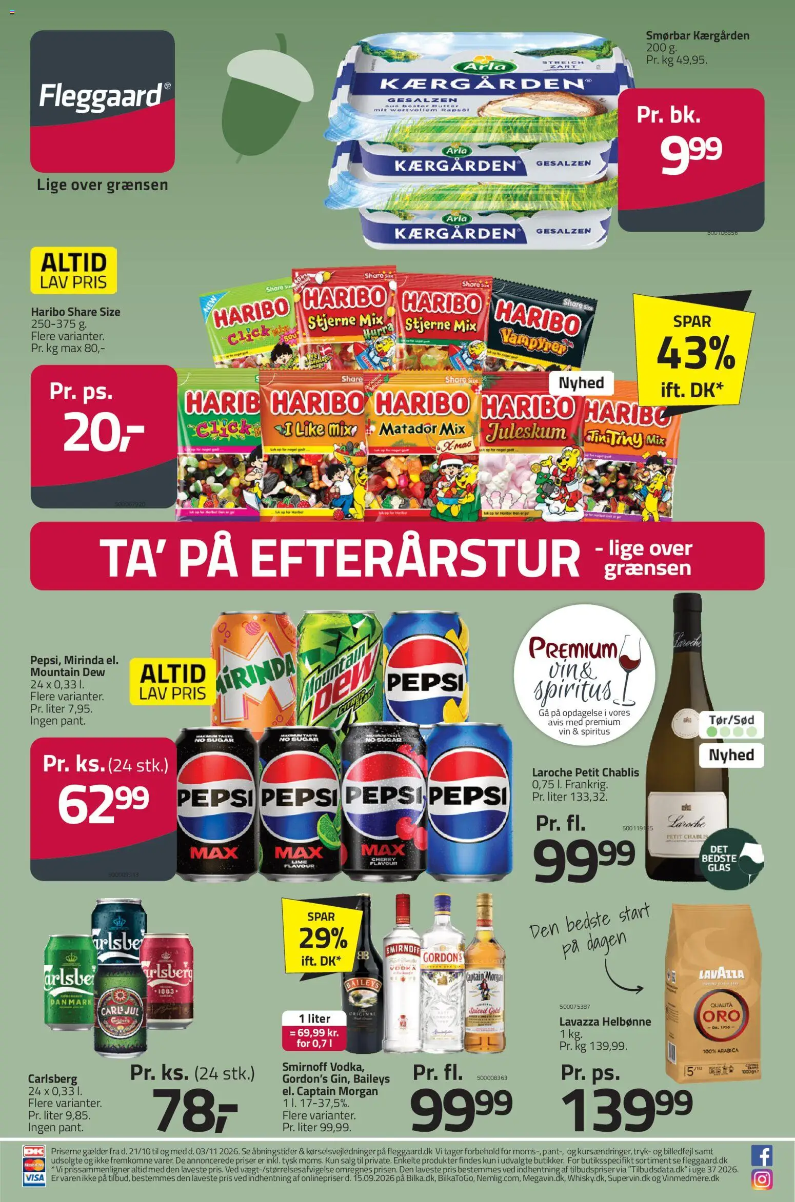 Fleggaard tilbudsavis – gyldig fra 21/10/2026 | Side: 1 | Produkter: Baileys, Vin, Vodka, Captain Morgan