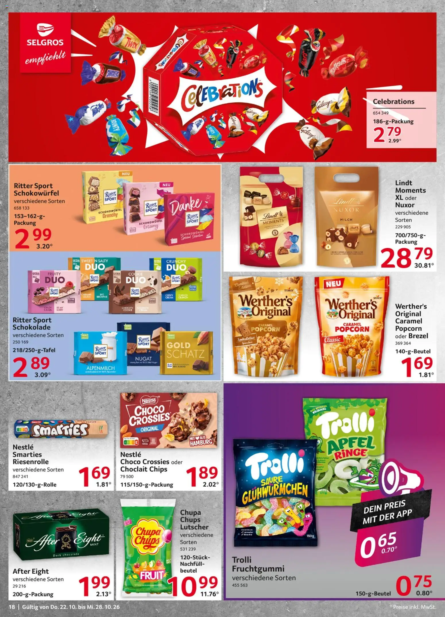 Selgros Prospekt – gültig ab 22.10.2026 | Seite: 18 | Produkte: Ritter sport, Smarties, Twix, Lindt
