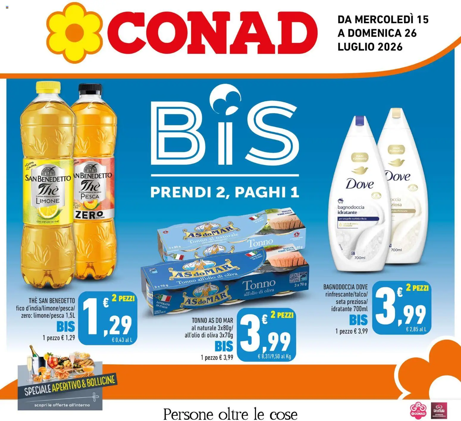 Volantino Conad del 15/07/2026 | Pagina: 1 | Prodotti: Acqua, Pesca, Tonno al naturale, Acqua minerale