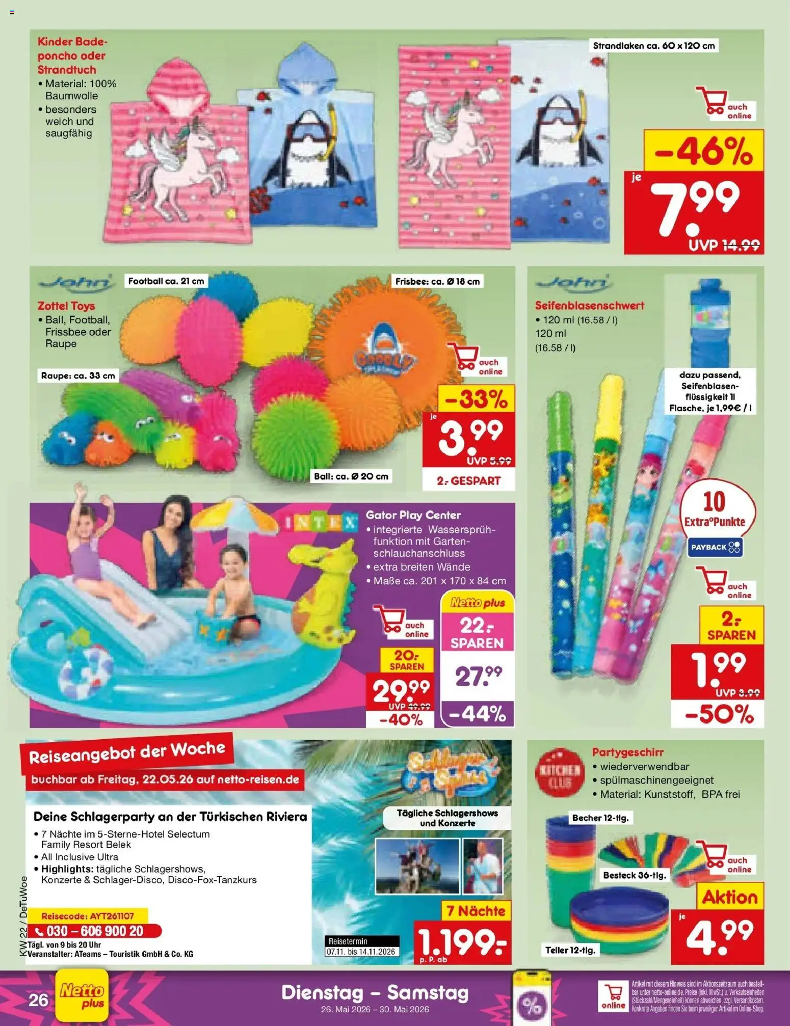Netto Marken-Discount Prospekt Gemmingen – gültig ab 26.05.2026 | Seite: 32 | Produkte: Poncho, Strandtuch, Football, Uhr